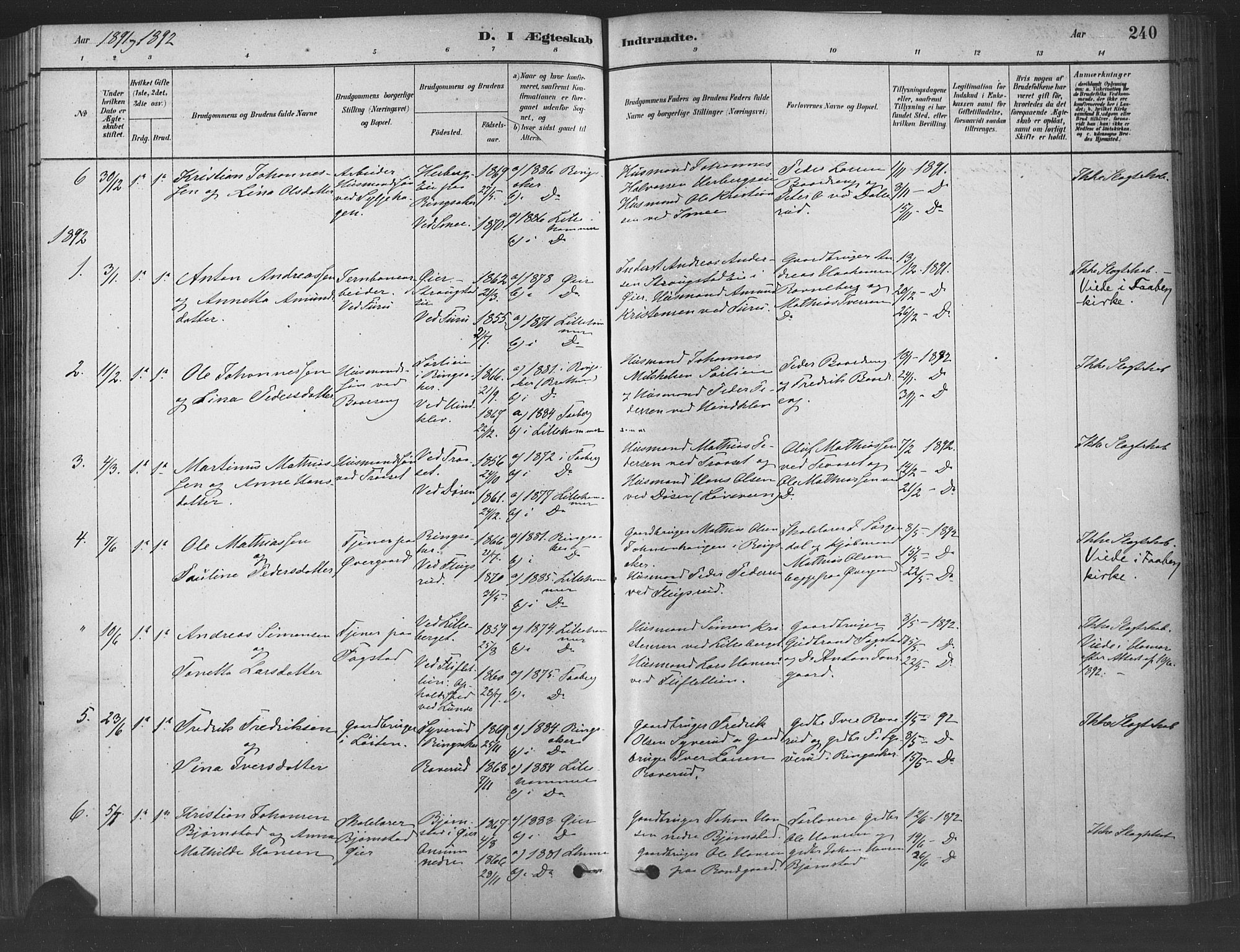 Fåberg prestekontor, SAH/PREST-086/H/Ha/Haa/L0009: Parish register (official) no. 9, 1879-1898, p. 240