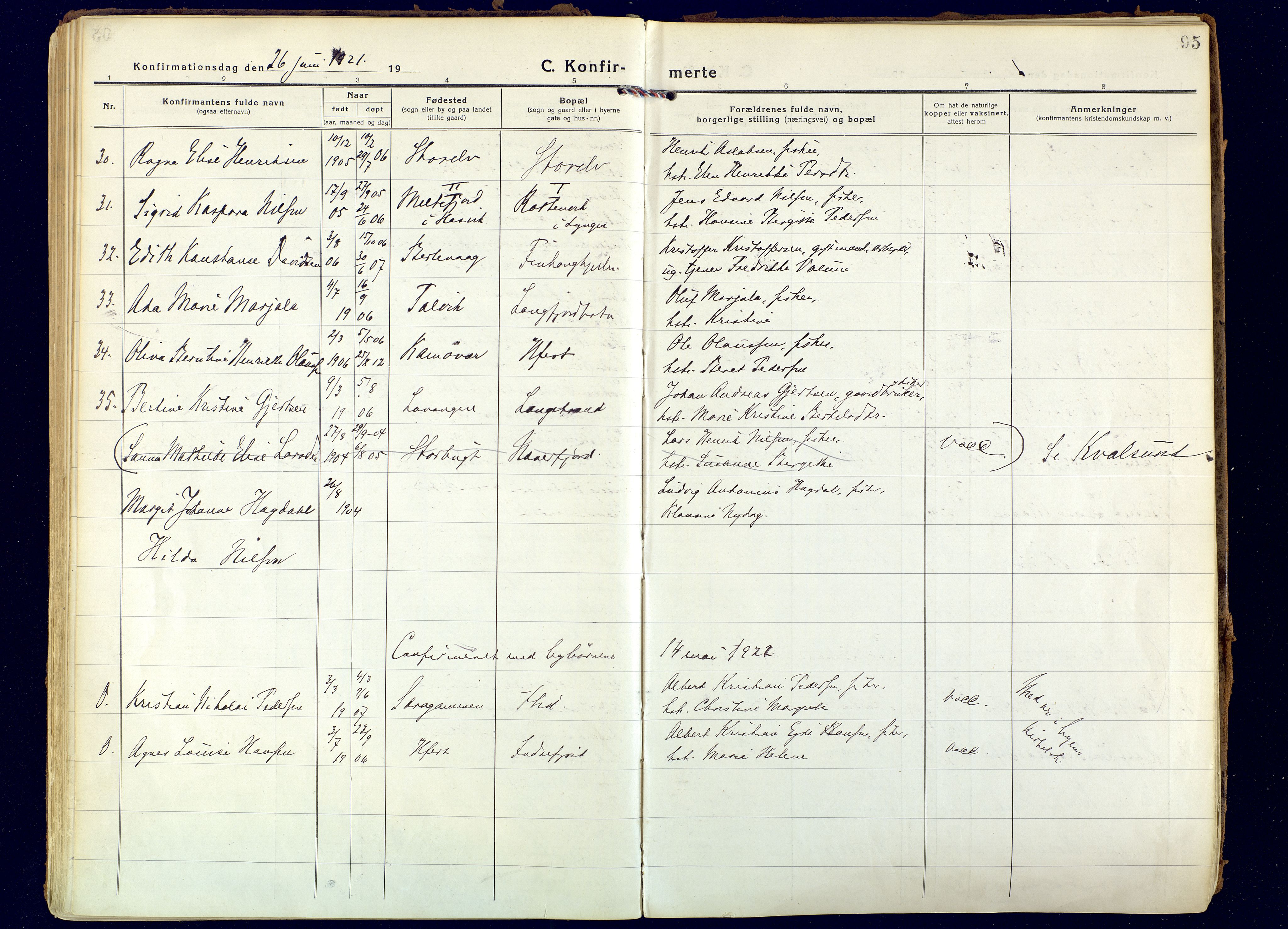 Hammerfest sokneprestkontor, SATØ/S-1347: Parish register (official) no. 18, 1918-1933, p. 95