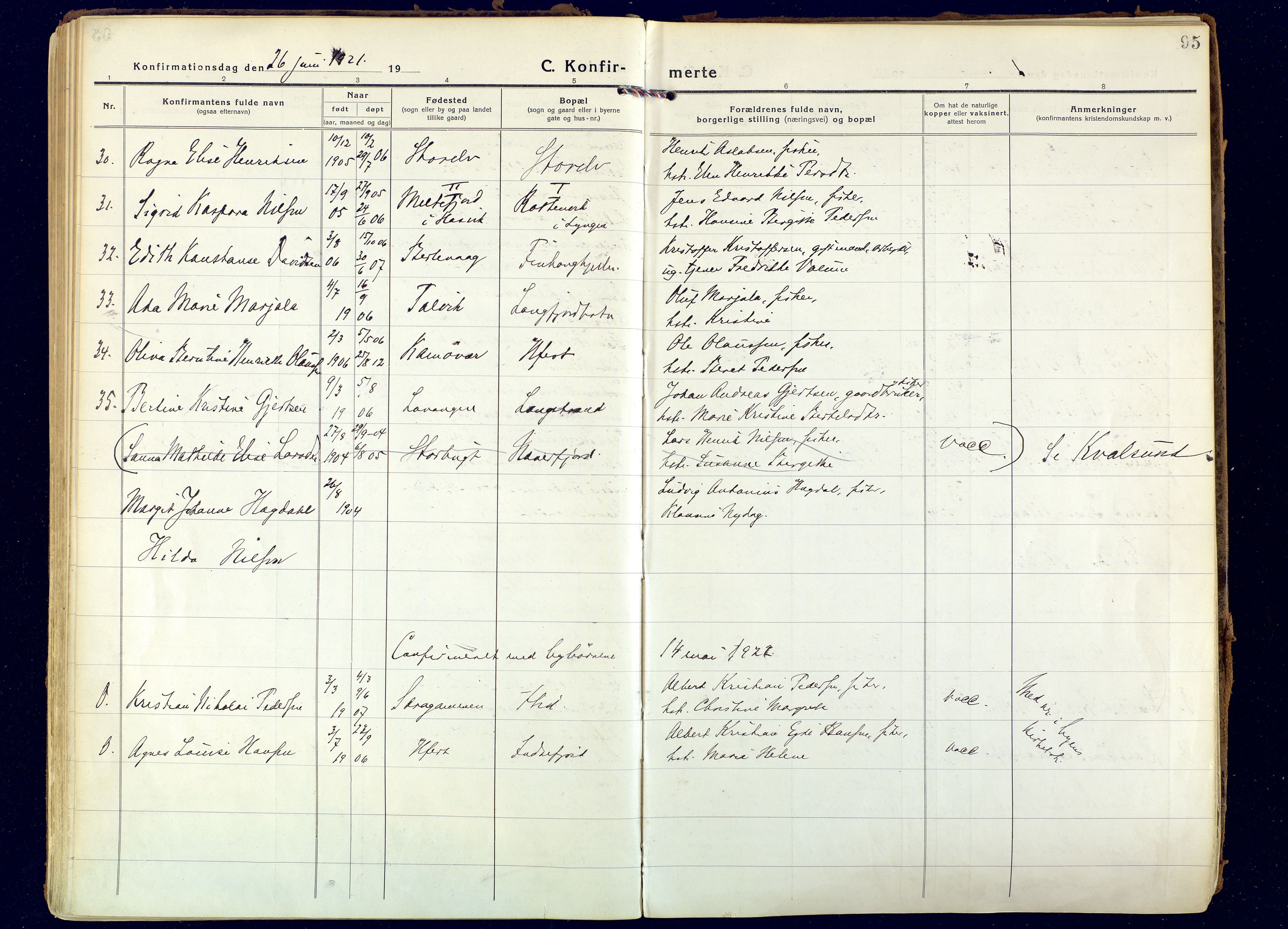 Hammerfest sokneprestkontor, AV/SATØ-S-1347/H/Ha/L0018.kirke: Parish register (official) no. 18, 1918-1933, p. 95