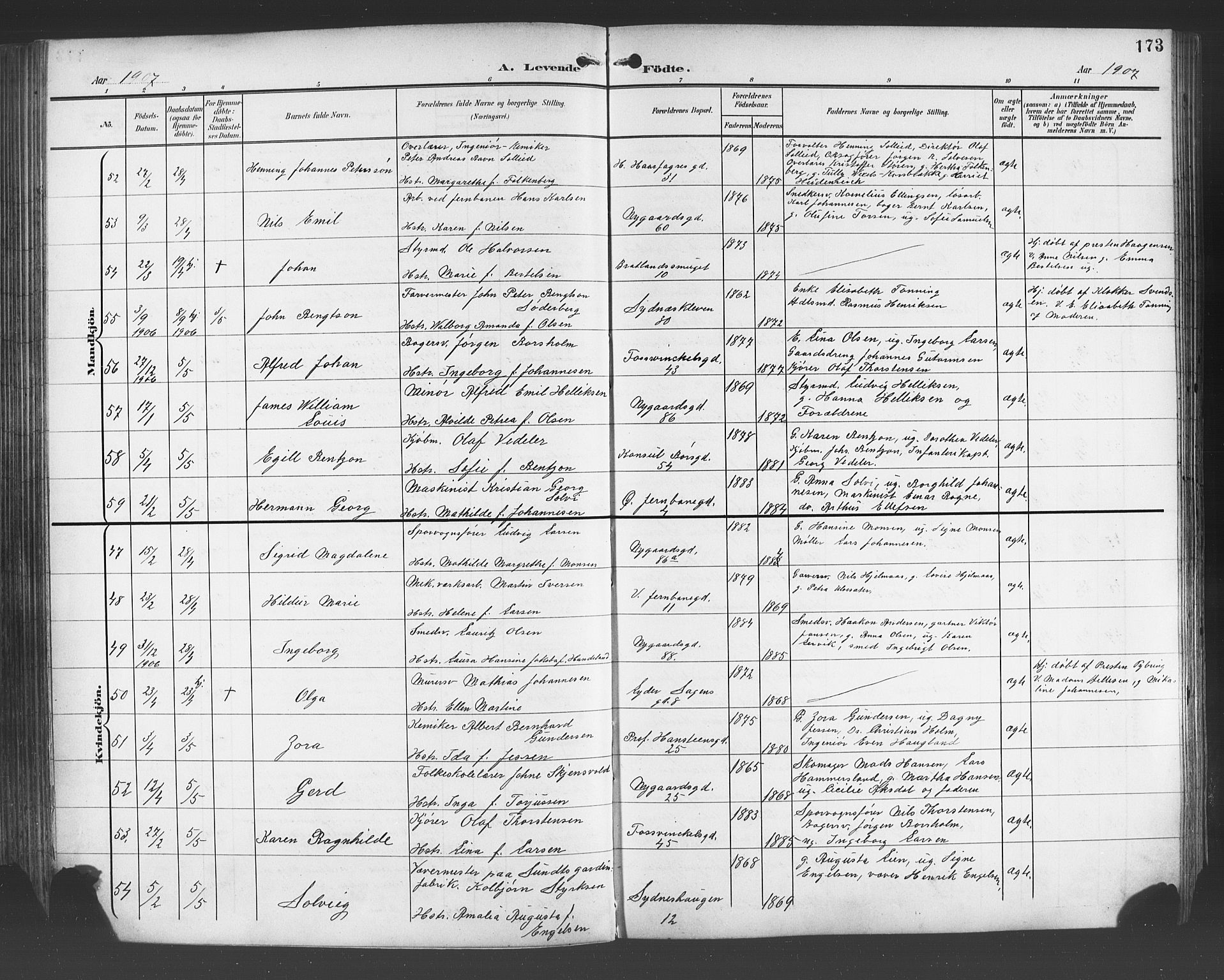 Johanneskirken sokneprestembete, AV/SAB-A-76001/H/Hab: Parish register (copy) no. A 2, 1900-1912, p. 173