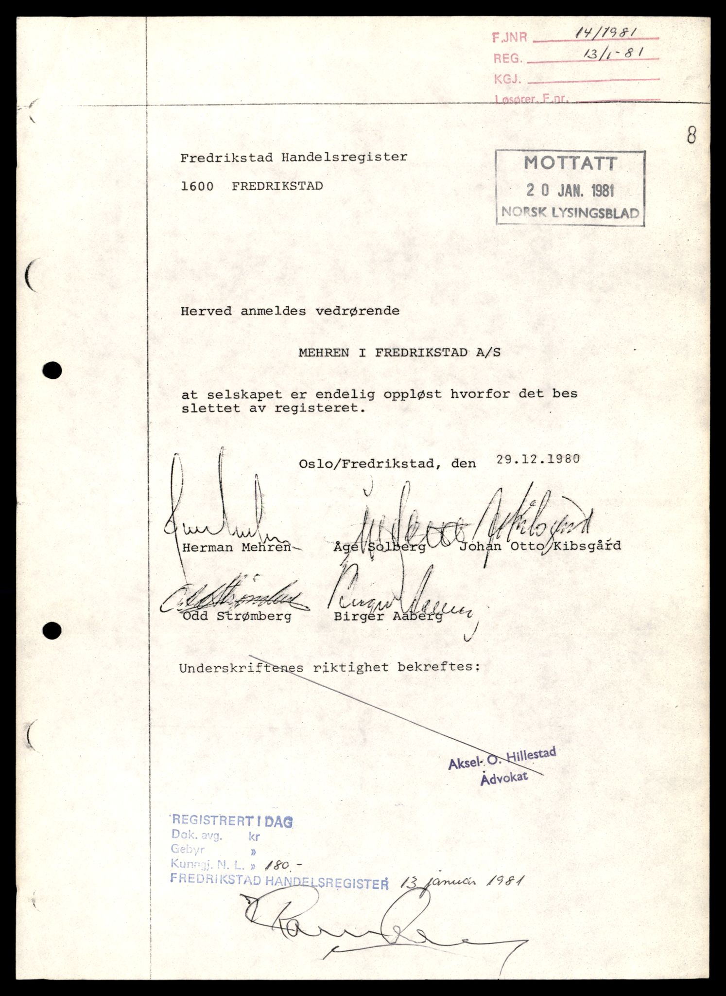 Fredrikstad tingrett, AV/SAT-A-10473/K/Kb/Kba/L0026: Enkeltmannsforetak, aksjeselskap og andelslag, Me-Mø, 1944-1990, p. 3