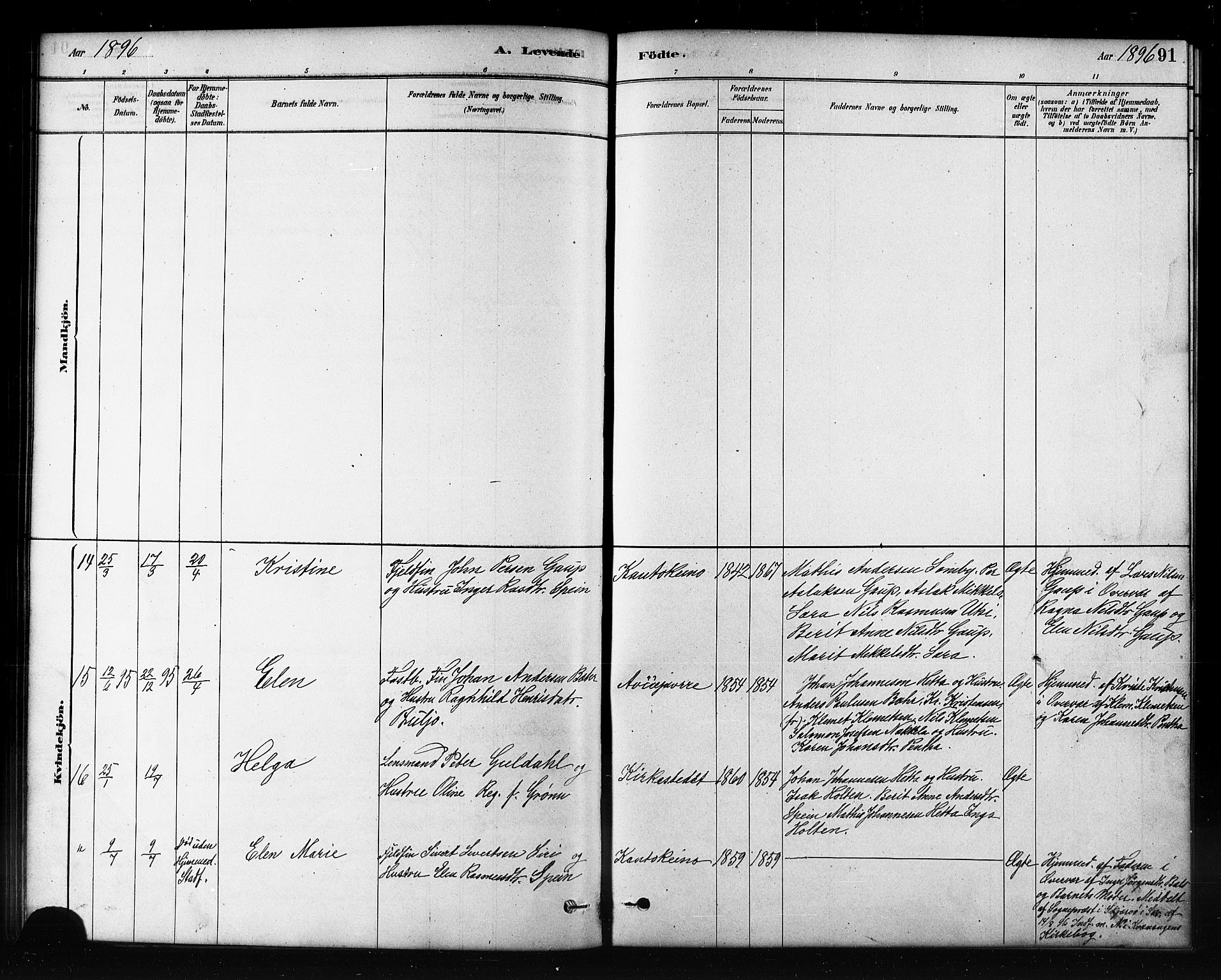 Kautokeino sokneprestembete, AV/SATØ-S-1340/H/Hb/L0002.klokk: Parish register (copy) no. 2, 1877-1896, p. 91