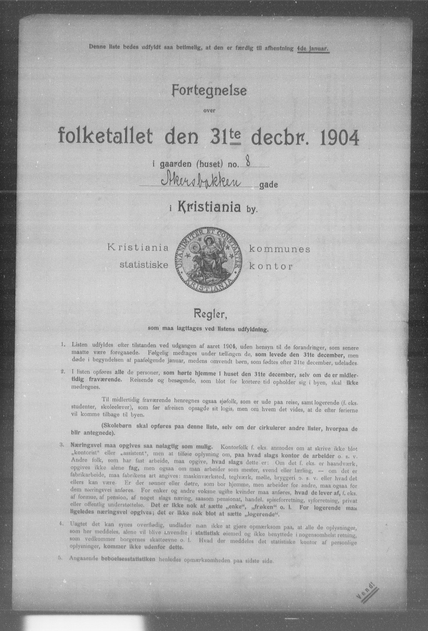 OBA, Municipal Census 1904 for Kristiania, 1904, p. 11