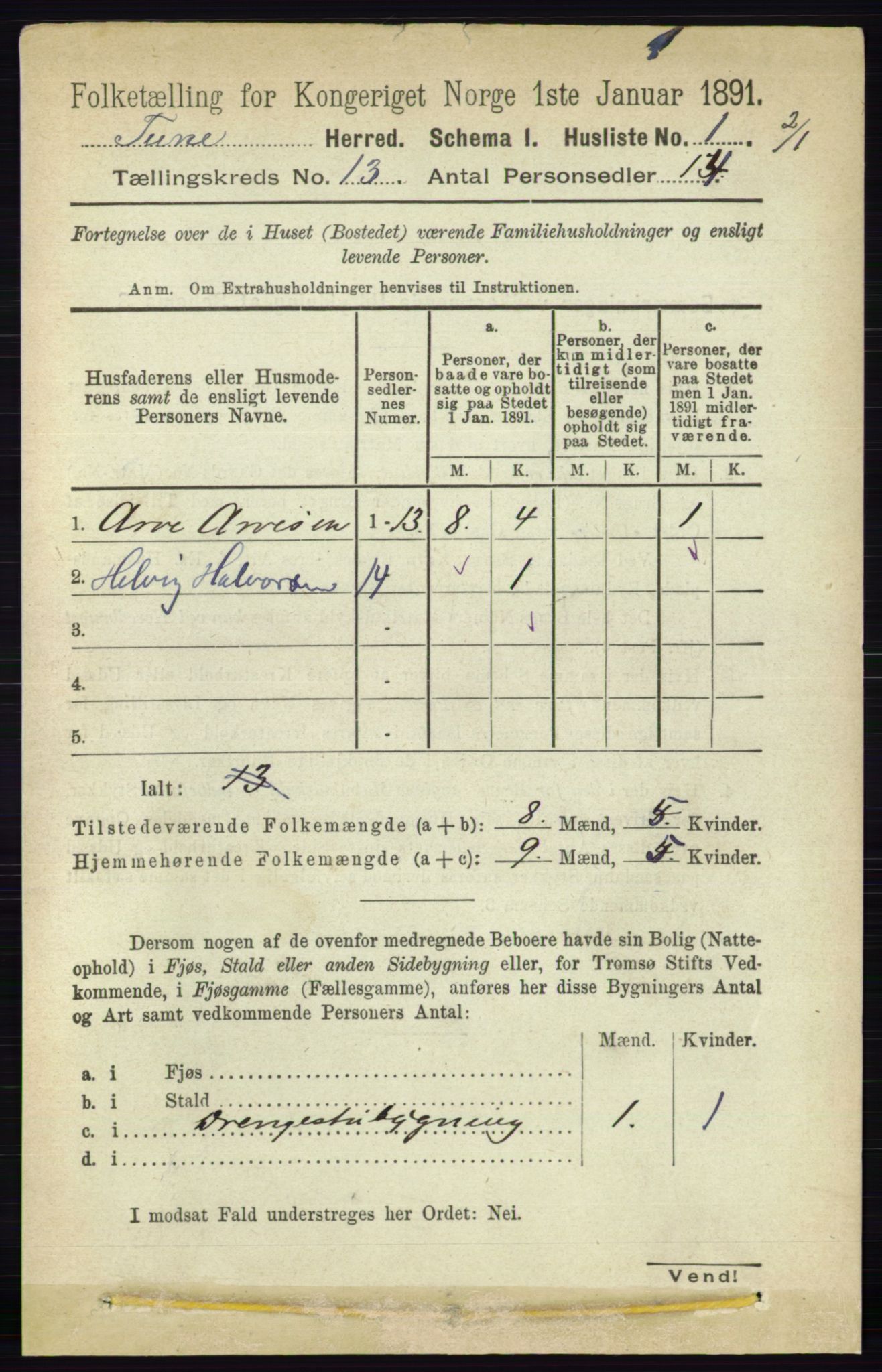 RA, 1891 census for 0130 Tune, 1891, p. 7540