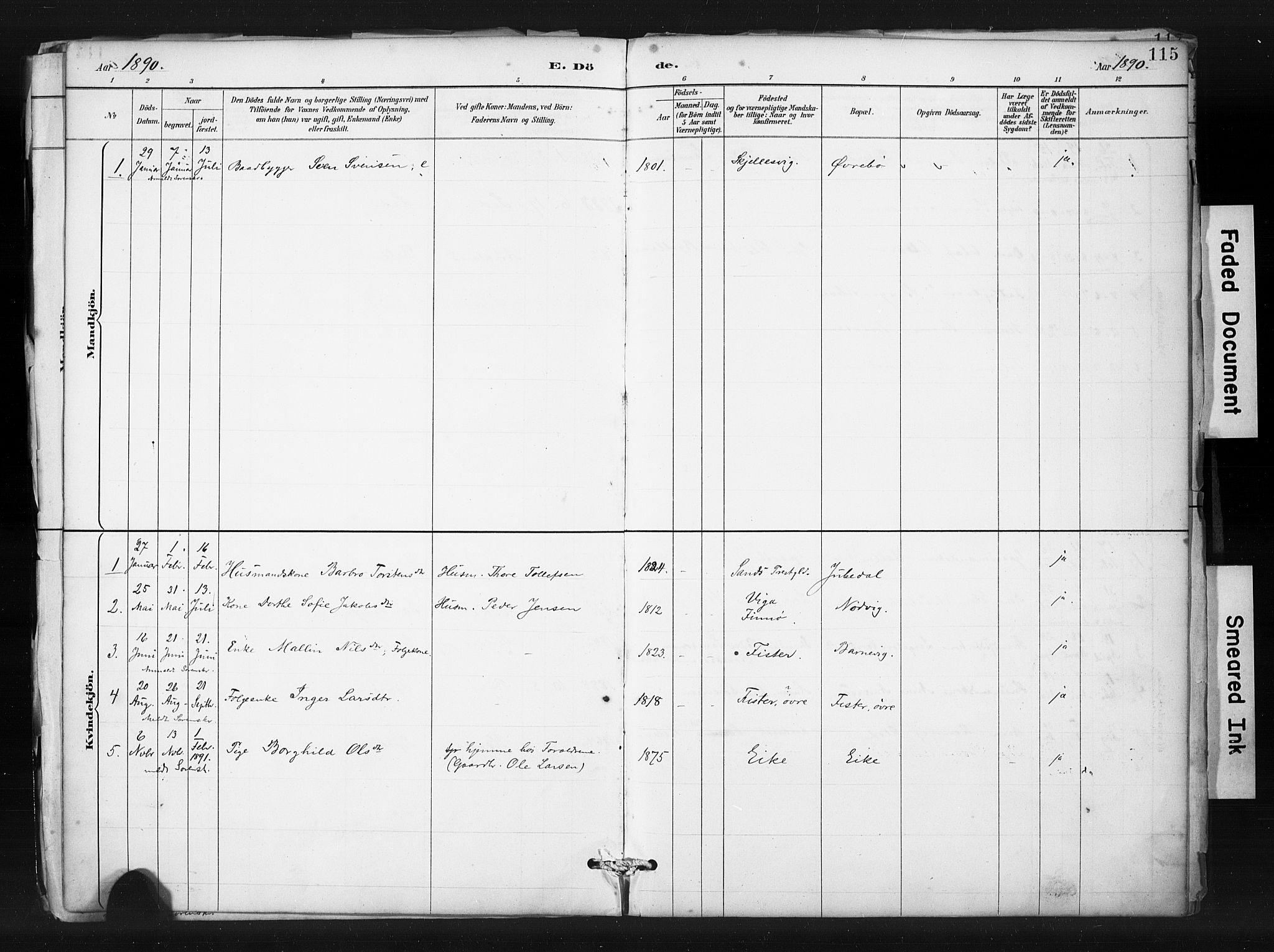 Hjelmeland sokneprestkontor, SAST/A-101843/01/IV/L0015: Parish register (official) no. A 15, 1887-1910, p. 115