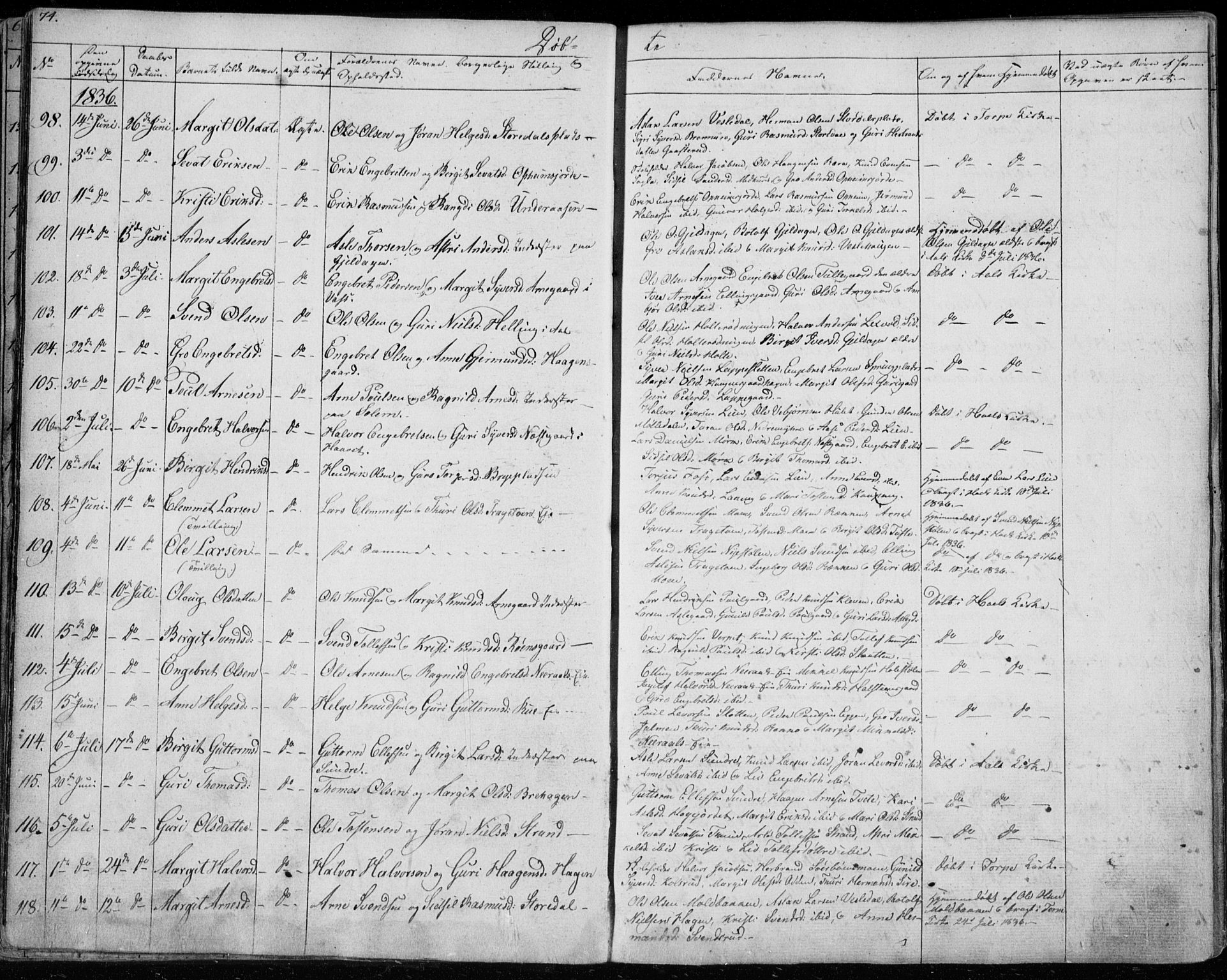 Ål kirkebøker, AV/SAKO-A-249/F/Fa/L0005: Parish register (official) no. I 5, 1825-1848, p. 74