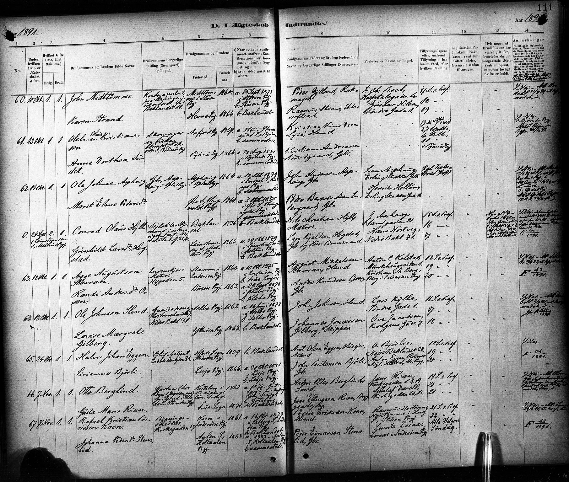 Ministerialprotokoller, klokkerbøker og fødselsregistre - Sør-Trøndelag, SAT/A-1456/604/L0189: Parish register (official) no. 604A10, 1878-1892, p. 111
