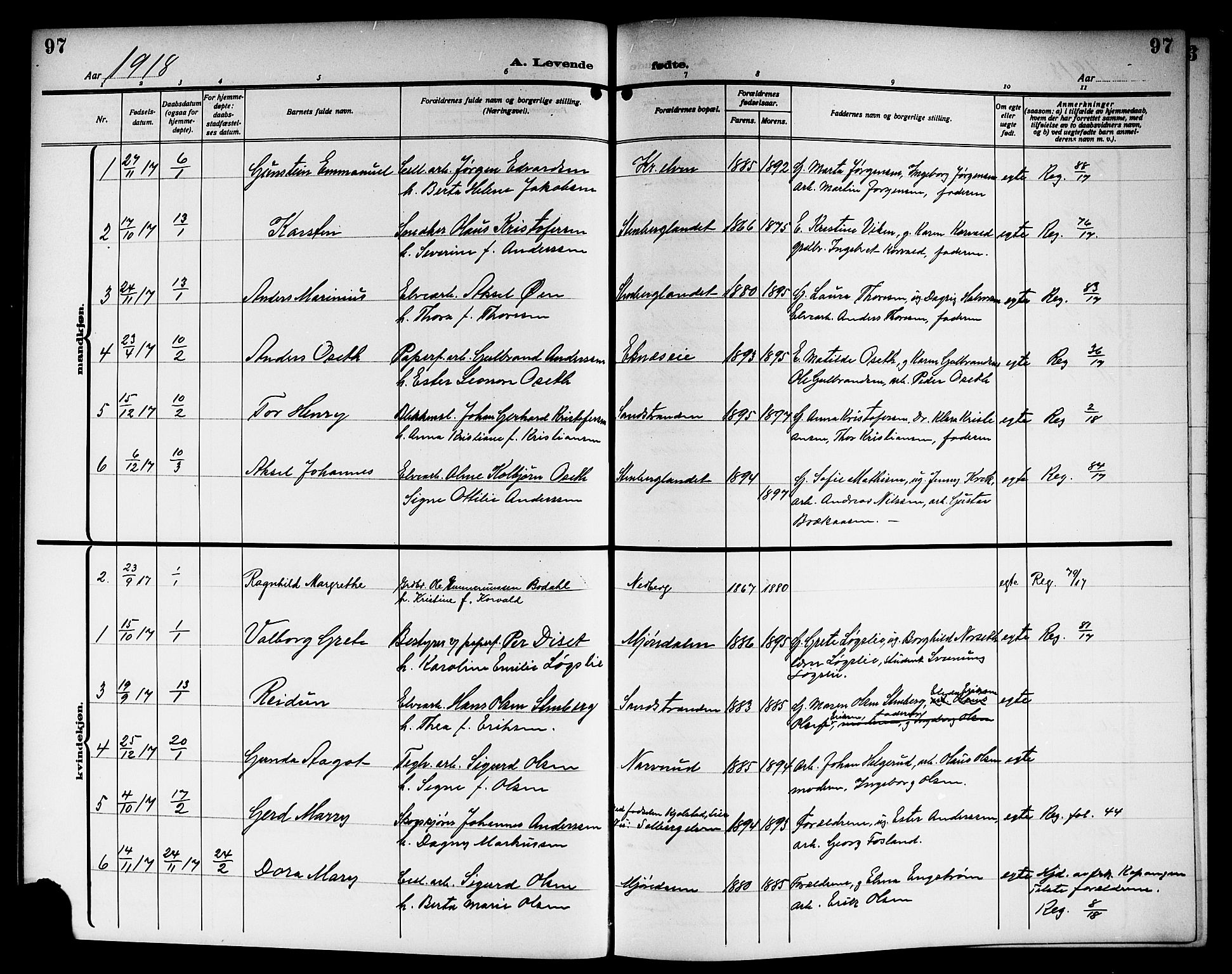 Nedre Eiker kirkebøker, SAKO/A-612/G/Ga/L0005: Parish register (copy) no. 5, 1913-1921, p. 97