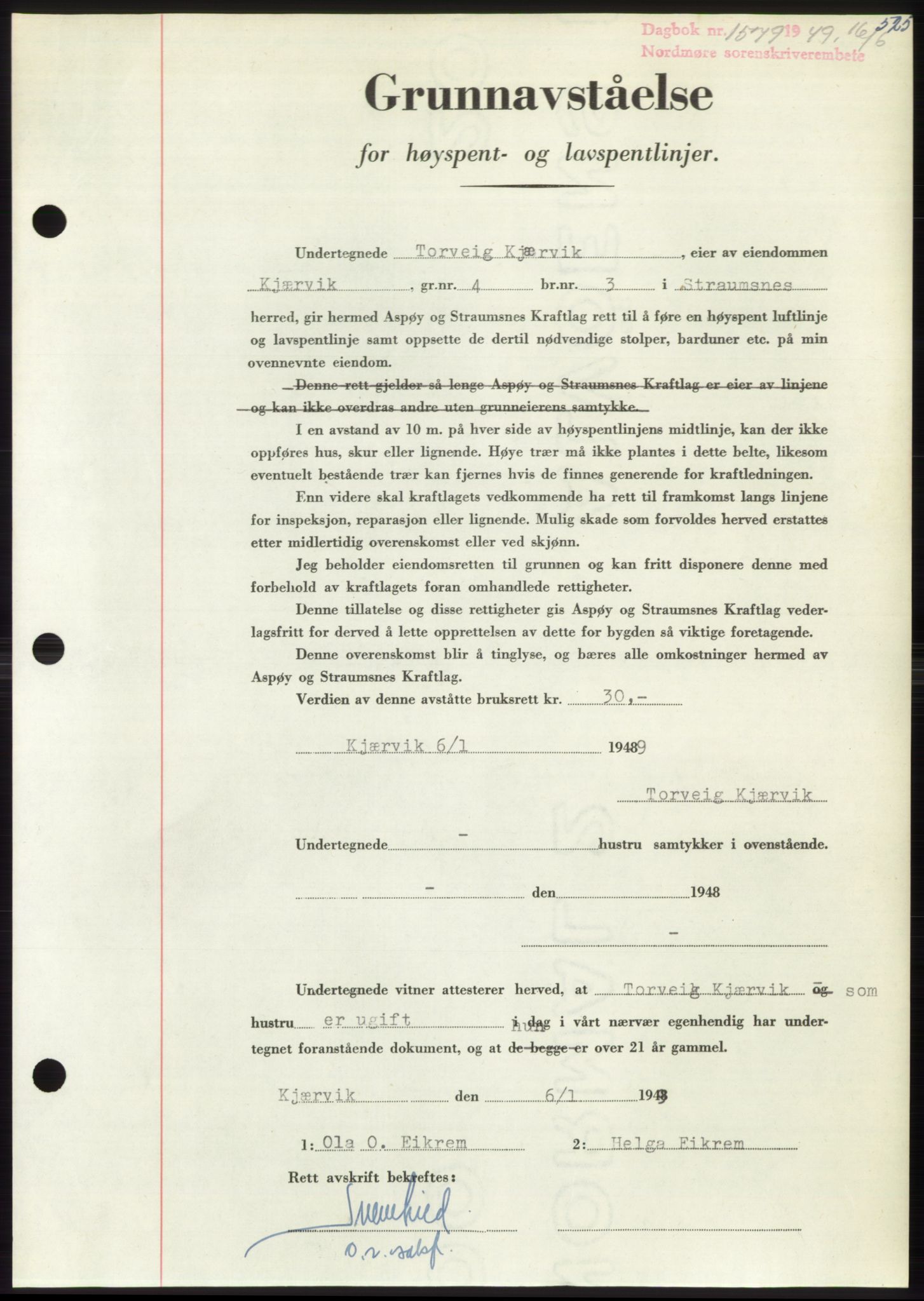 Nordmøre sorenskriveri, AV/SAT-A-4132/1/2/2Ca: Mortgage book no. B101, 1949-1949, Diary no: : 1579/1949