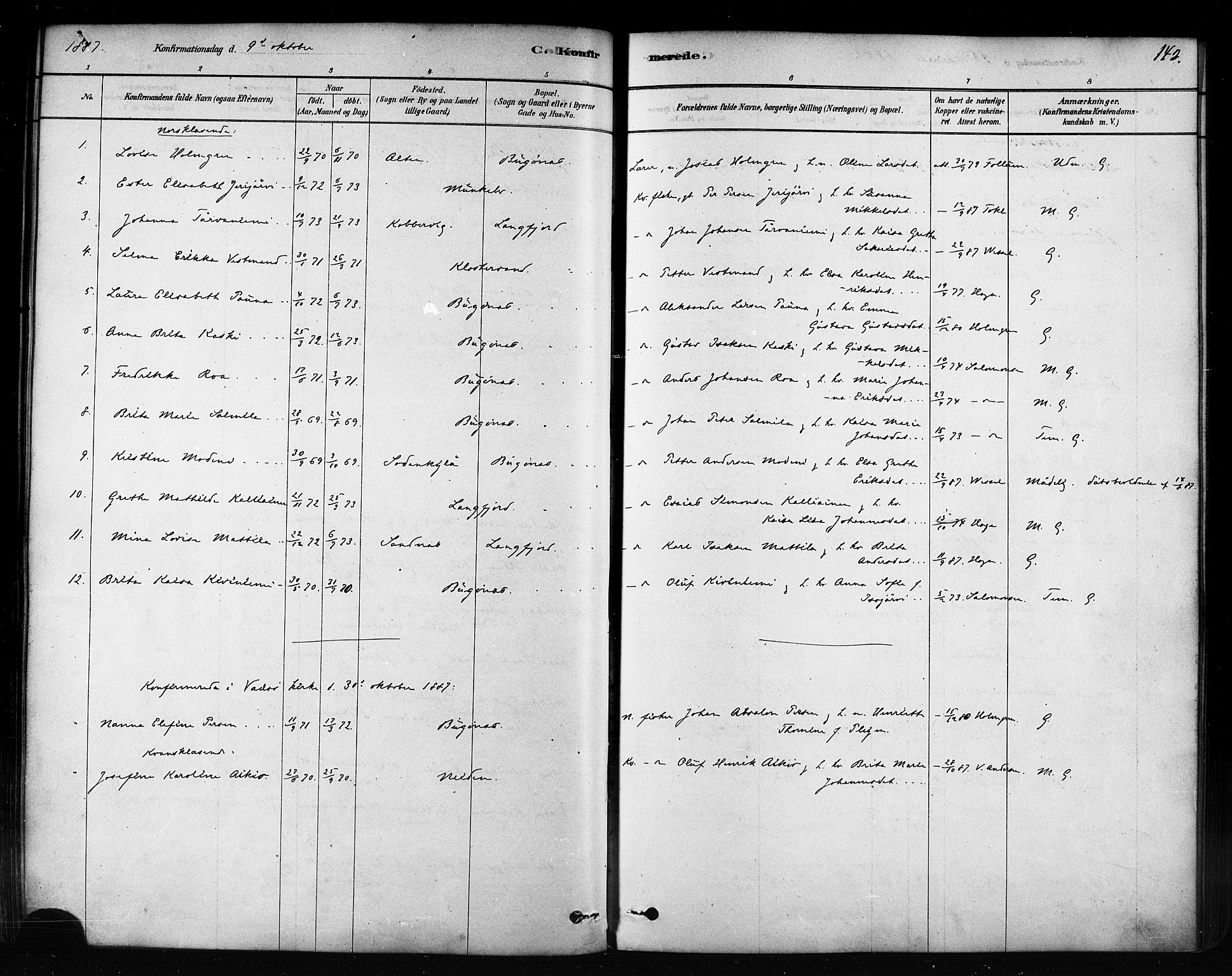 Sør-Varanger sokneprestkontor, AV/SATØ-S-1331/H/Ha/L0003kirke: Parish register (official) no. 3, 1878-1891, p. 142