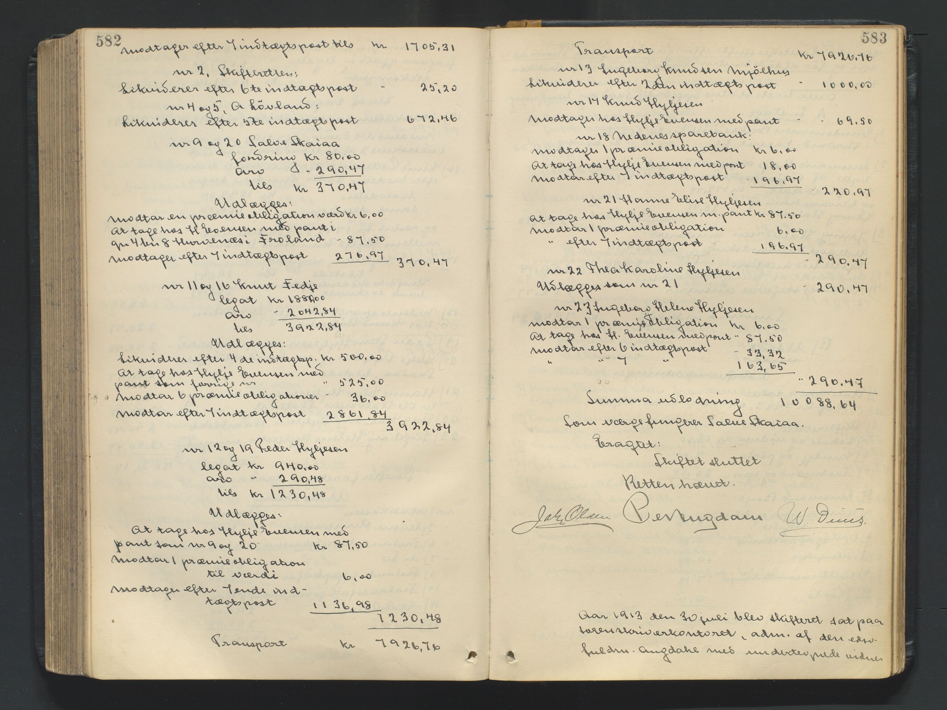 Nedenes sorenskriveri, AV/SAK-1221-0006/H/Hc/L0020: Skifteutlodningsprotokoll nr 6 med register, 1904-1913, p. 582-583