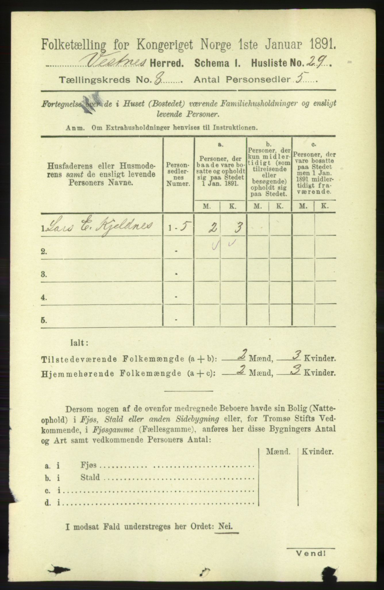 RA, 1891 census for 1535 Vestnes, 1891, p. 3149