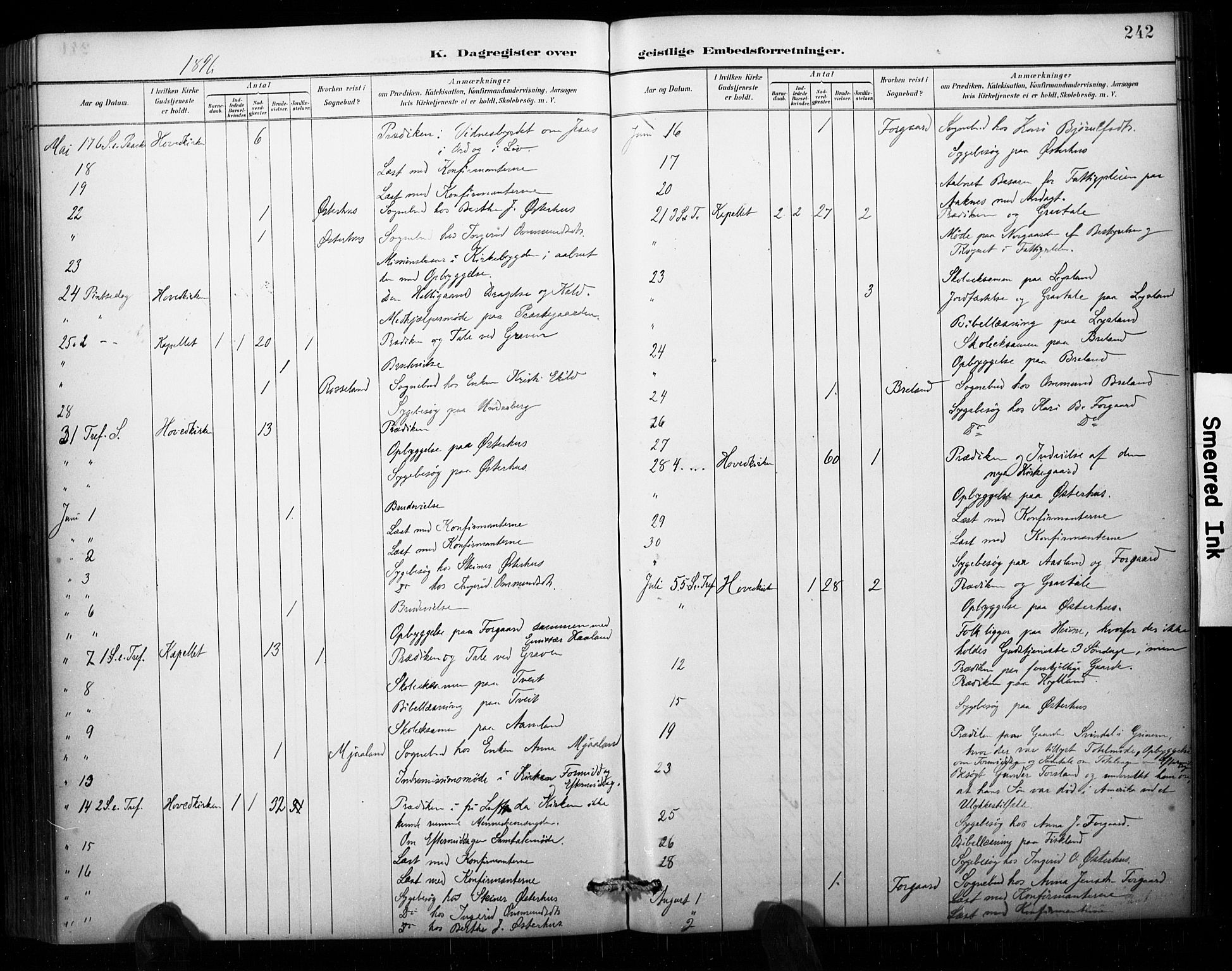 Åseral sokneprestkontor, AV/SAK-1111-0051/F/Fa/L0003: Parish register (official) no. A 3, 1884-1901, p. 242