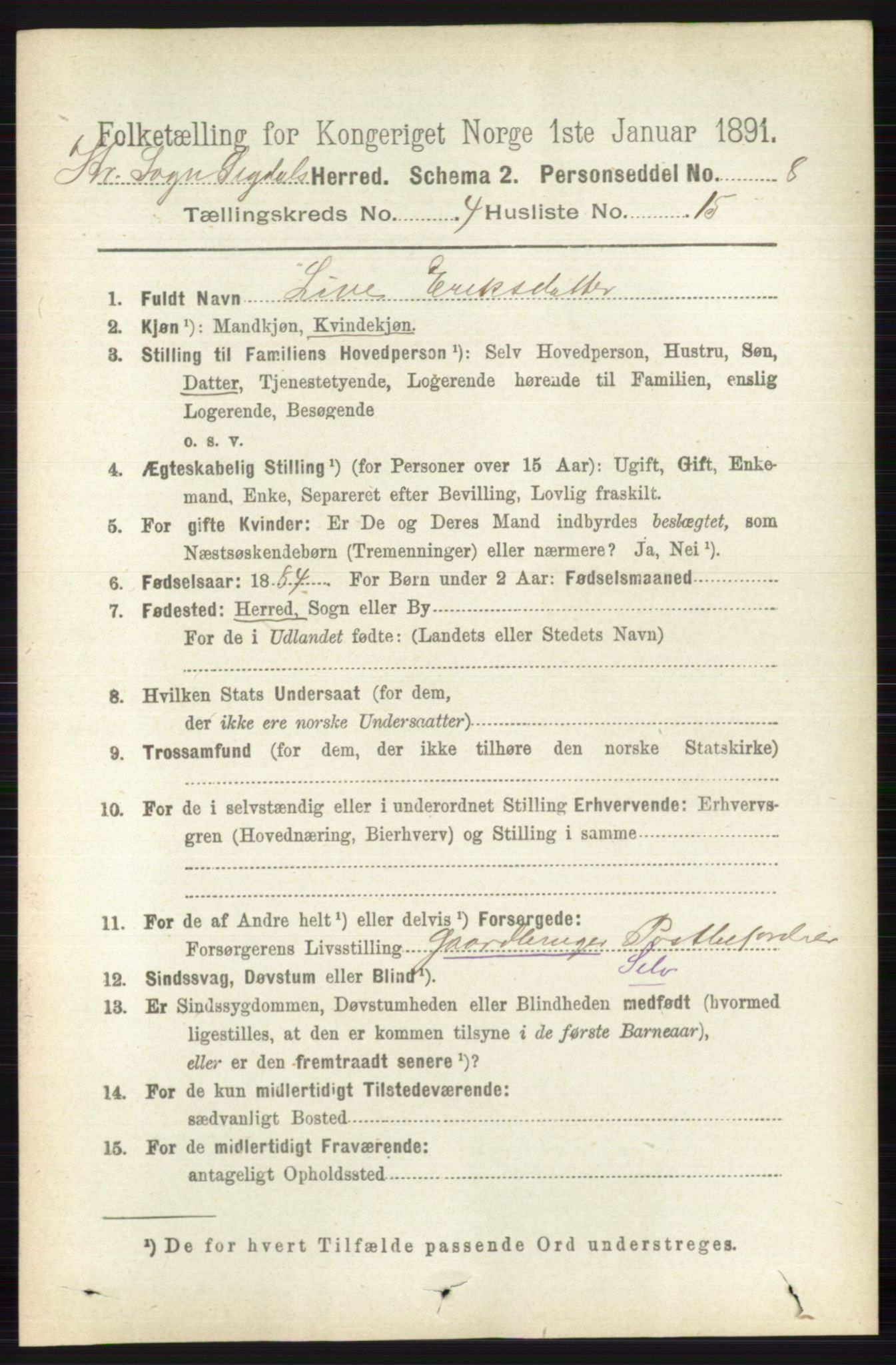 RA, 1891 census for 0621 Sigdal, 1891, p. 6099