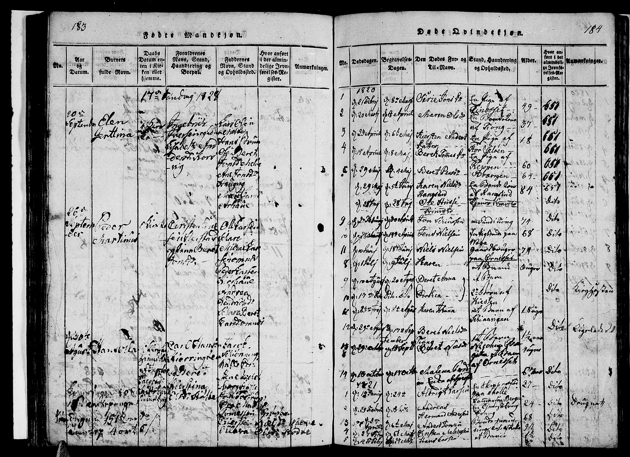 Ministerialprotokoller, klokkerbøker og fødselsregistre - Nordland, SAT/A-1459/841/L0616: Parish register (copy) no. 841C01 /1, 1820-1832, p. 183-184