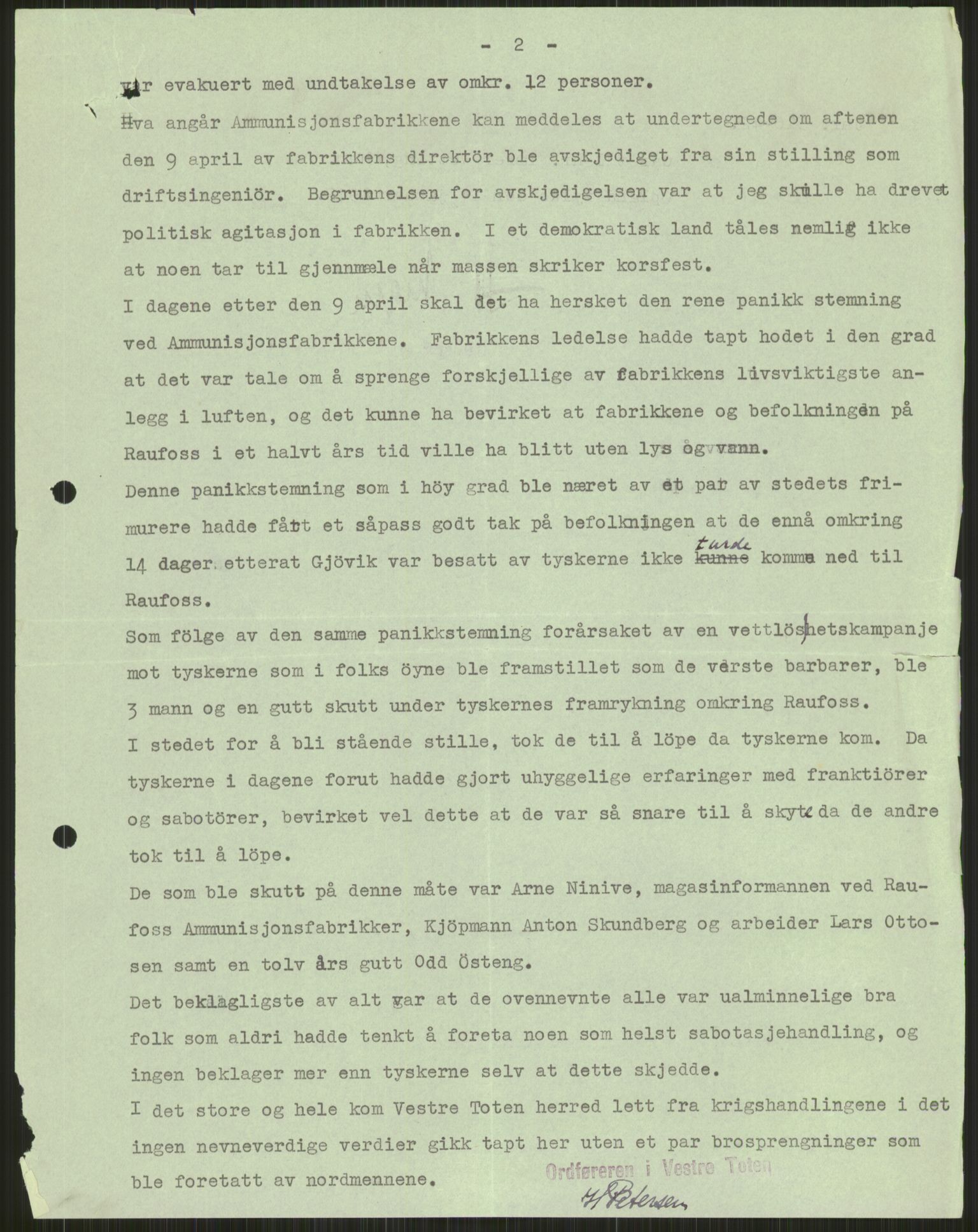 Forsvaret, Forsvarets krigshistoriske avdeling, AV/RA-RAFA-2017/Y/Ya/L0014: II-C-11-31 - Fylkesmenn.  Rapporter om krigsbegivenhetene 1940., 1940, p. 252