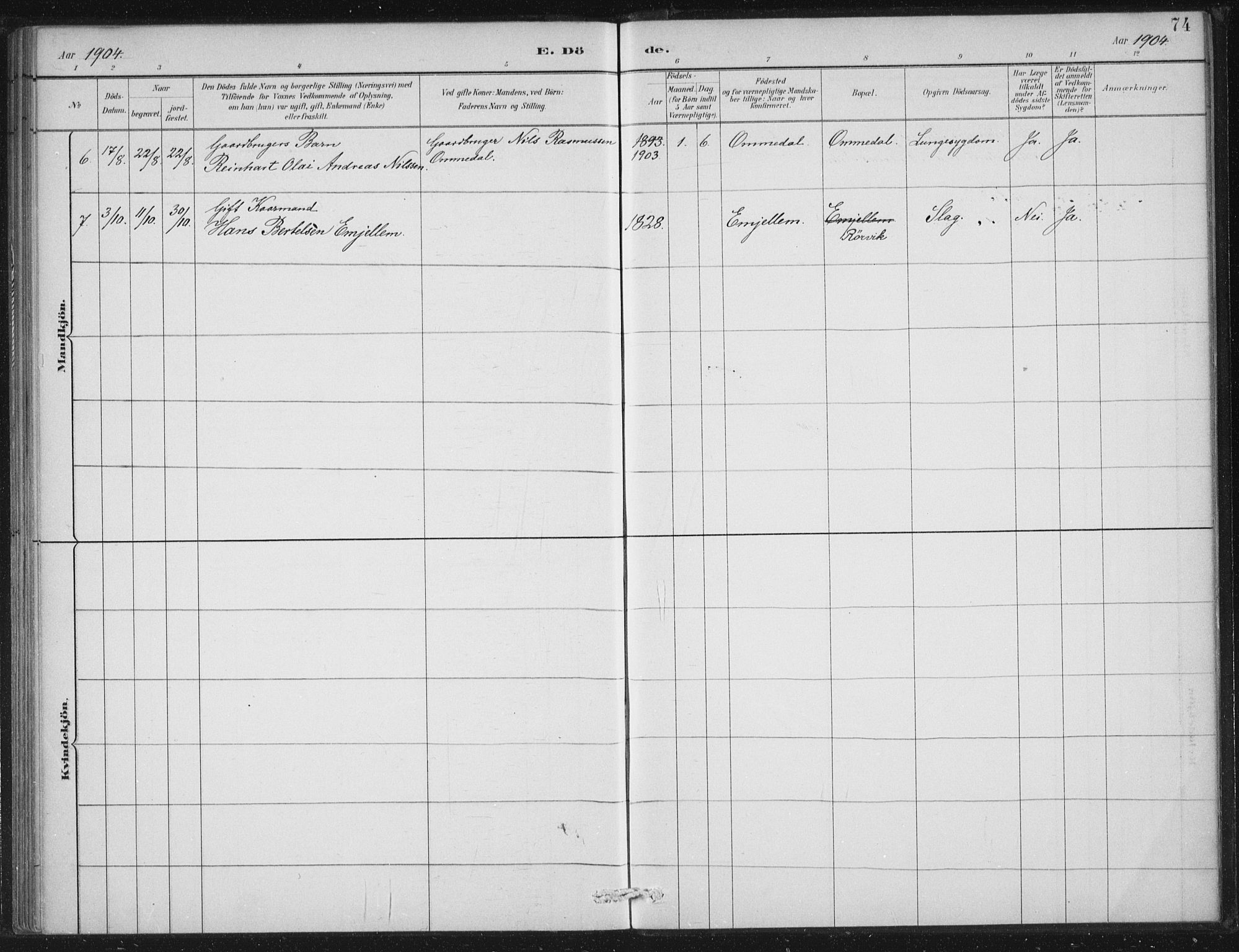 Gloppen sokneprestembete, SAB/A-80101/H/Haa/Haae/L0001: Parish register (official) no. E  1, 1885-1904, p. 74
