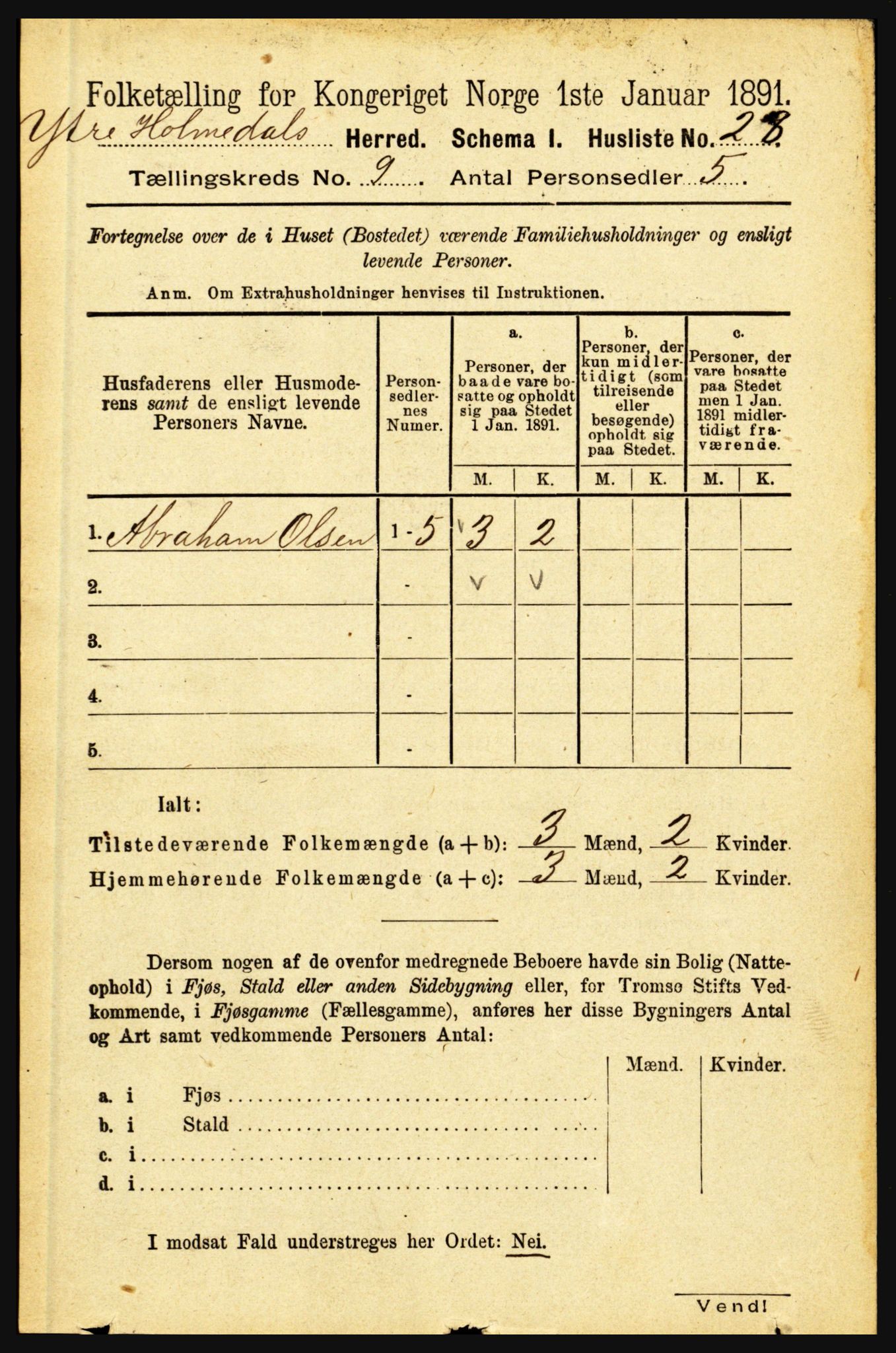 RA, 1891 census for 1429 Ytre Holmedal, 1891, p. 2036