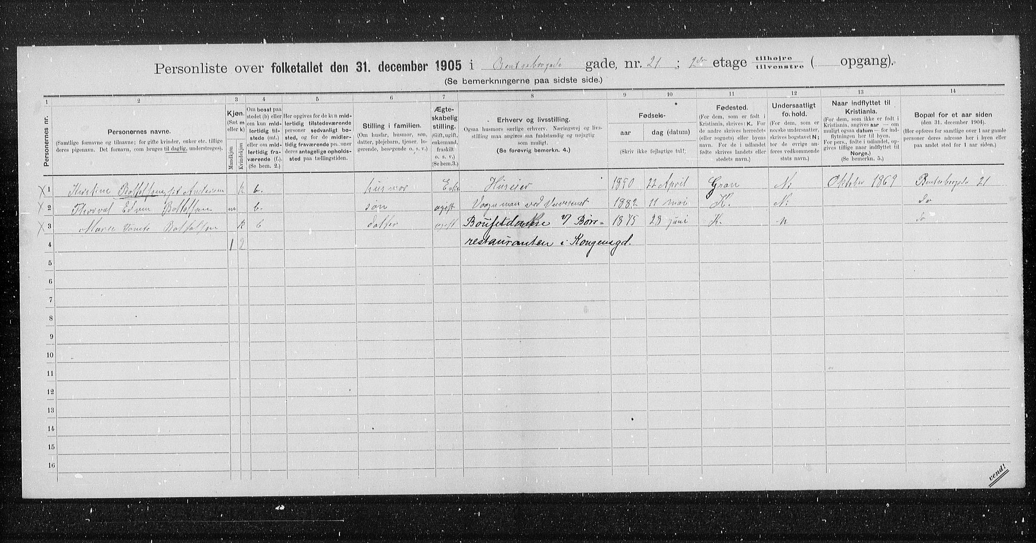 OBA, Municipal Census 1905 for Kristiania, 1905, p. 1773