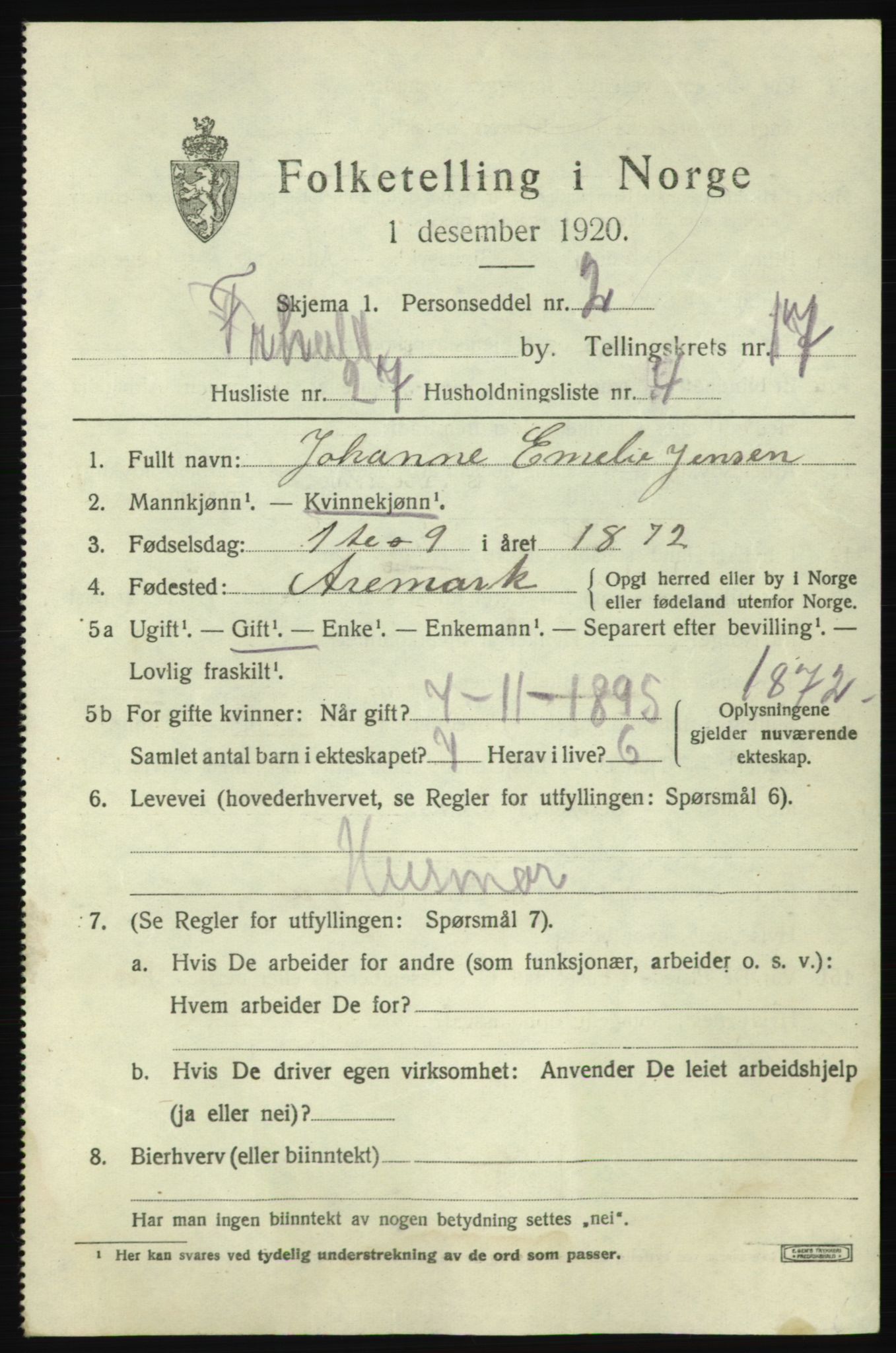 SAO, 1920 census for Fredrikshald, 1920, p. 26544
