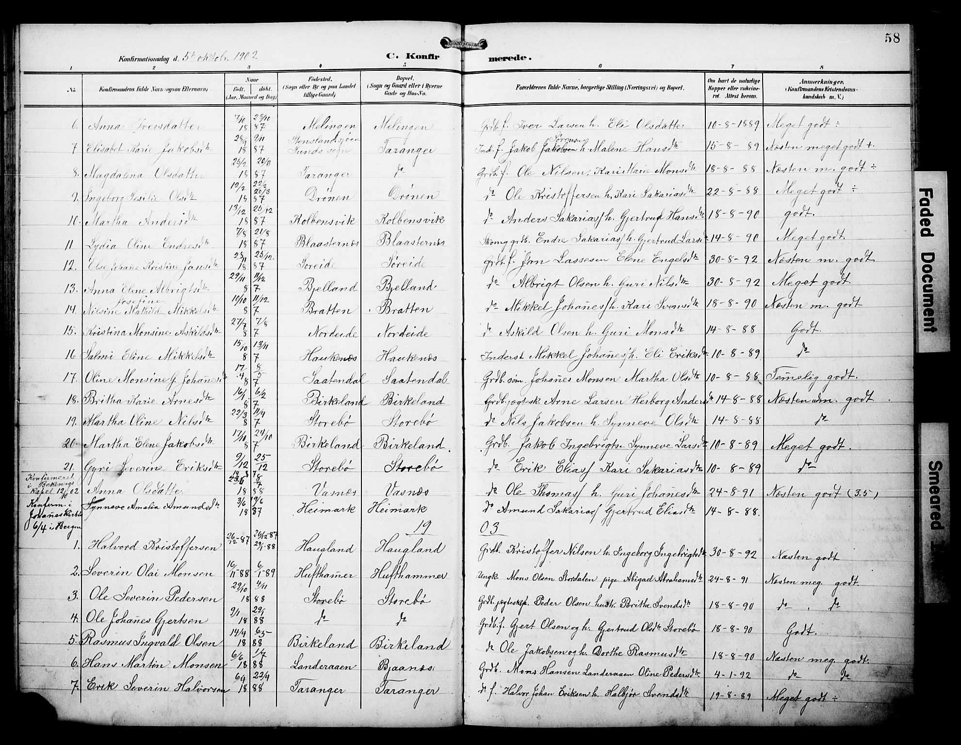 Austevoll Sokneprestembete, SAB/A-74201/H/Hab: Parish register (copy) no. A 4, 1901-1912, p. 58