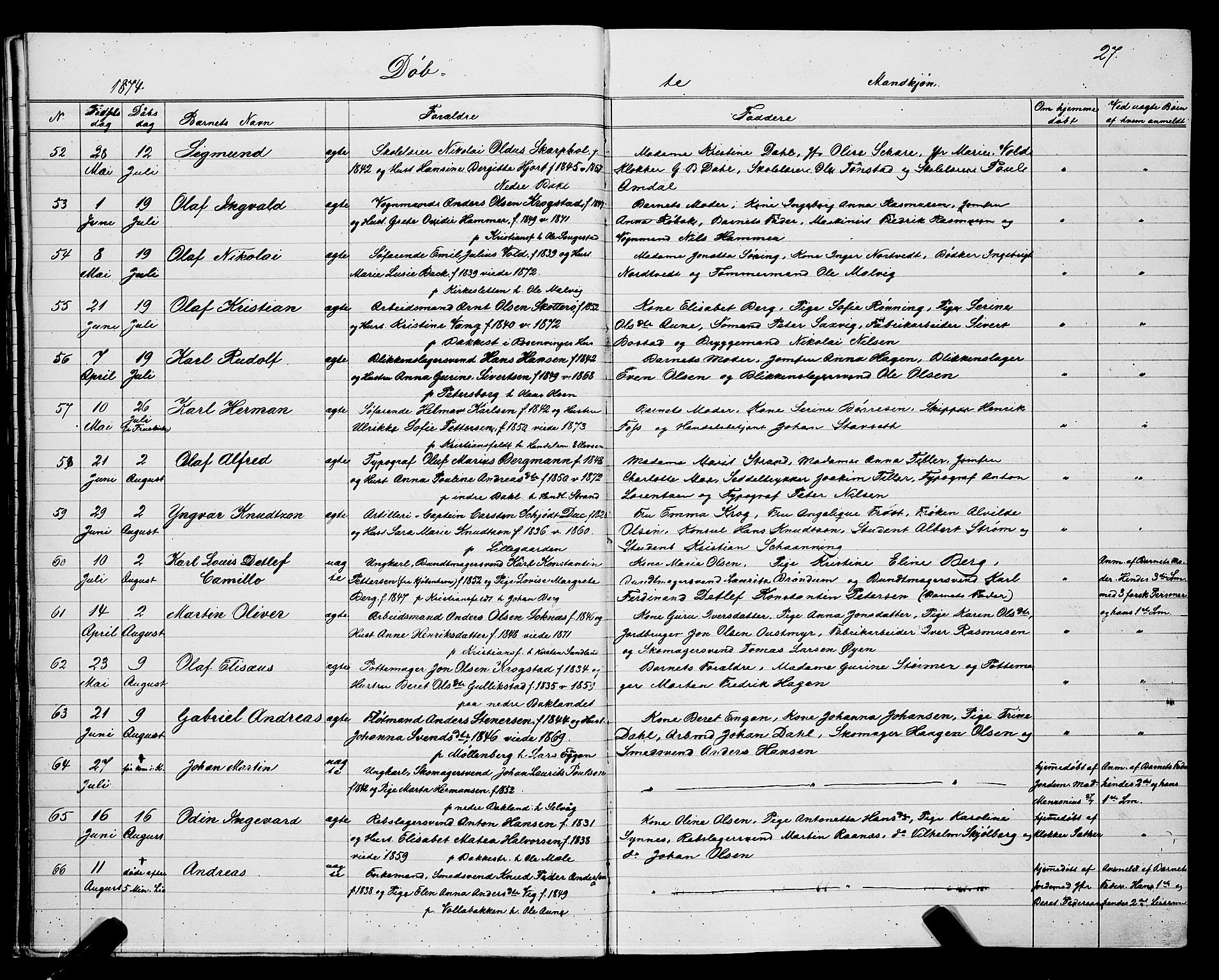 Ministerialprotokoller, klokkerbøker og fødselsregistre - Sør-Trøndelag, SAT/A-1456/604/L0220: Parish register (copy) no. 604C03, 1870-1885, p. 27