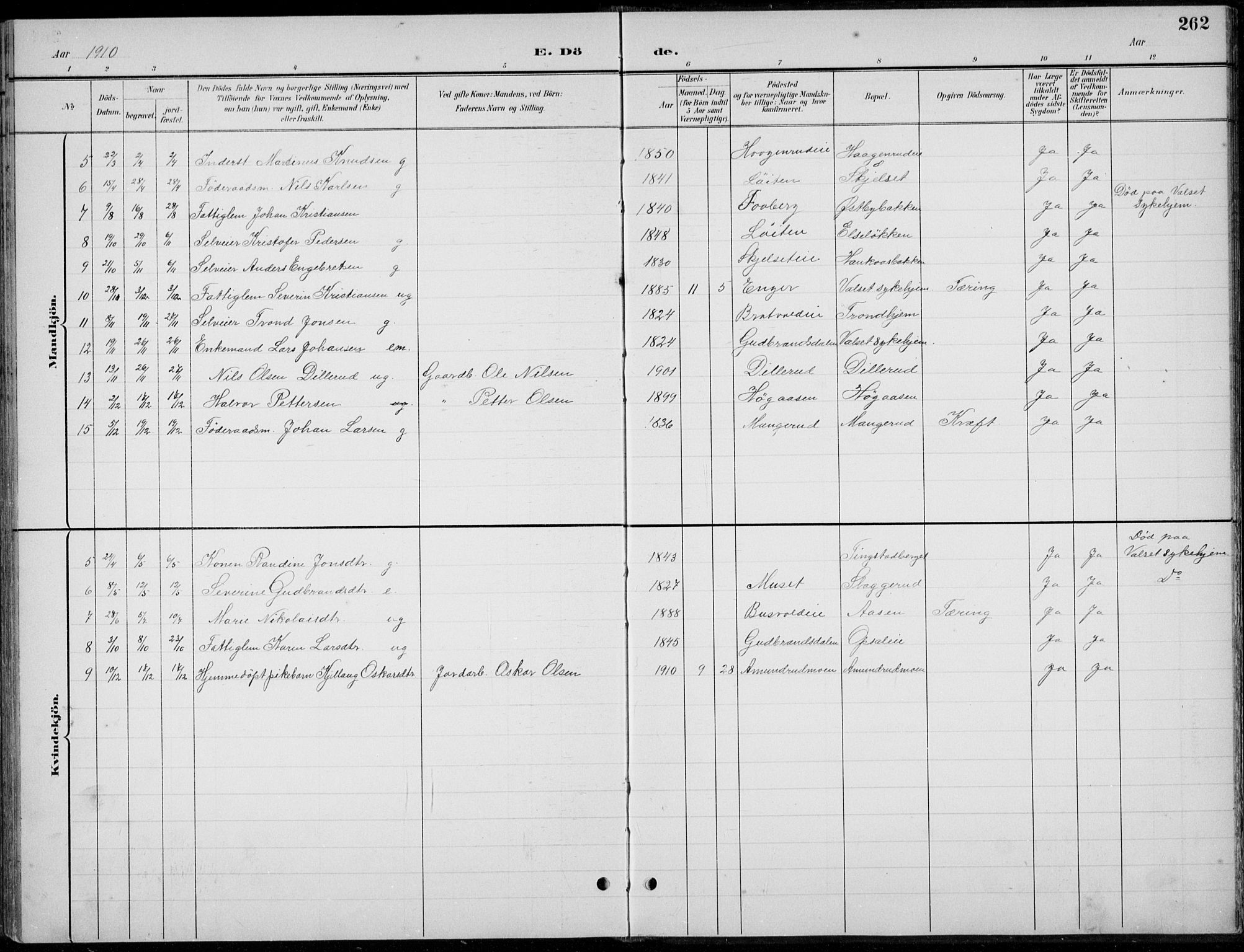 Romedal prestekontor, AV/SAH-PREST-004/L/L0013: Parish register (copy) no. 13, 1896-1937, p. 262