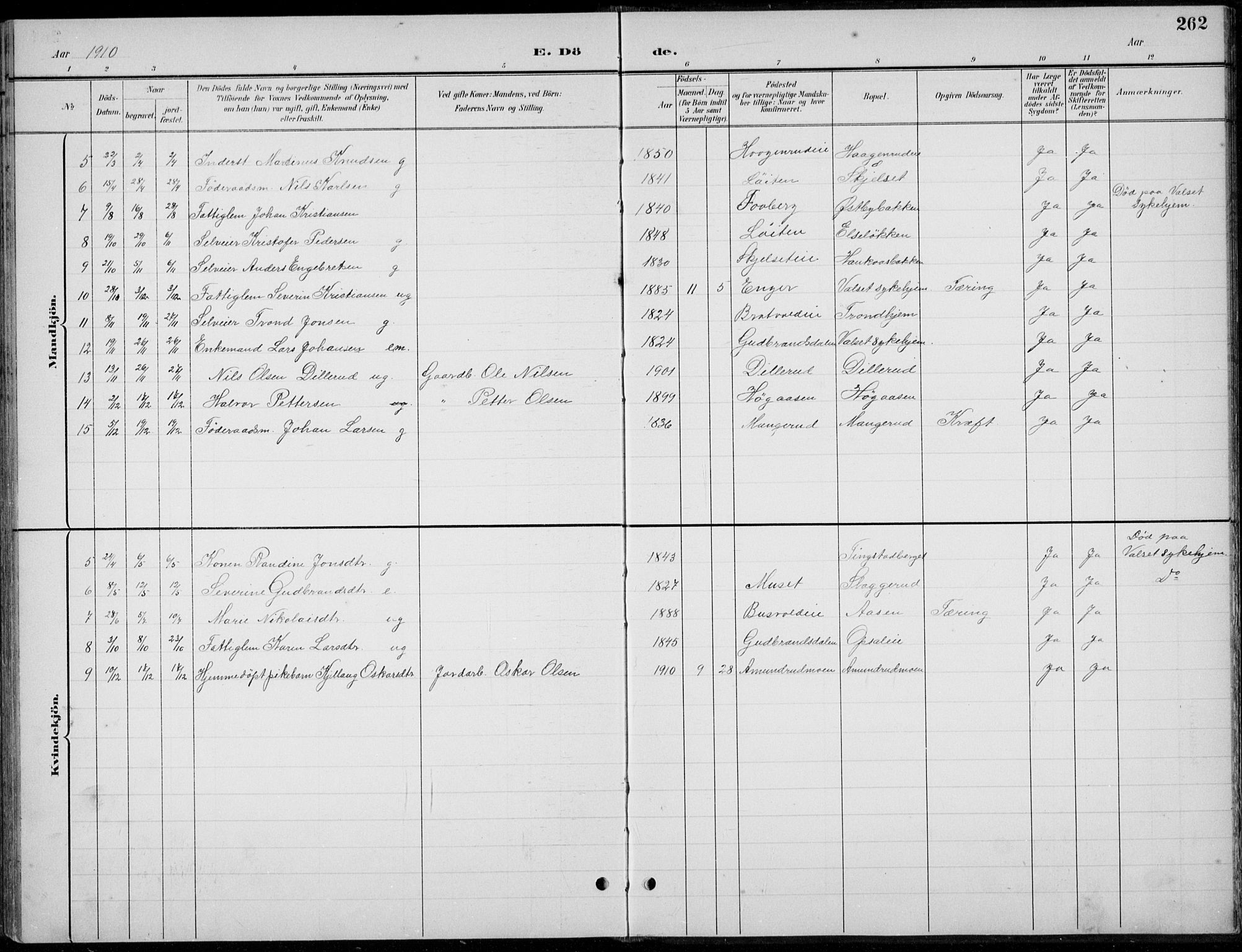 Romedal prestekontor, AV/SAH-PREST-004/L/L0013: Parish register (copy) no. 13, 1896-1937, p. 262