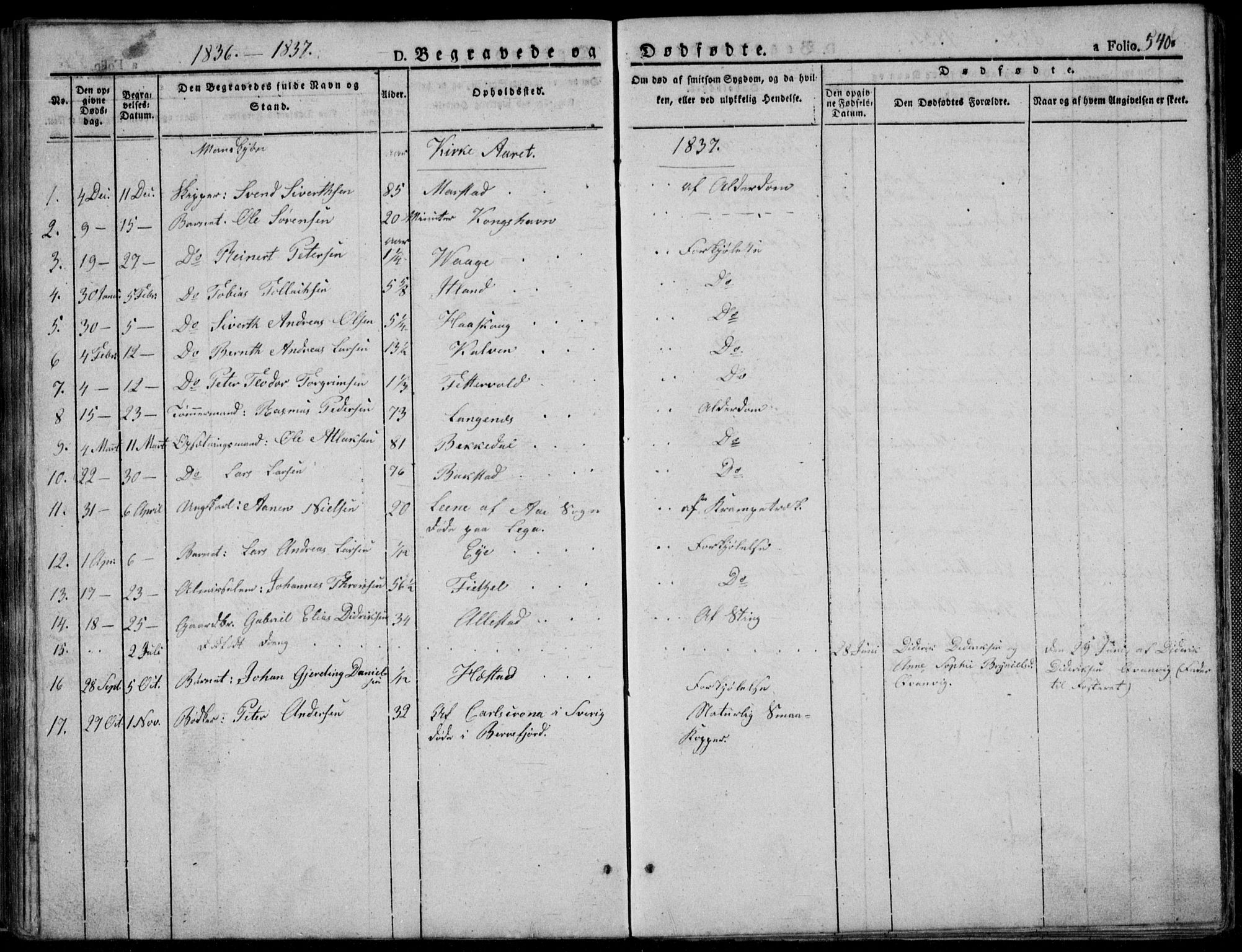 Flekkefjord sokneprestkontor, SAK/1111-0012/F/Fb/Fbb/L0002: Parish register (copy) no. B 2b, 1831-1866, p. 540