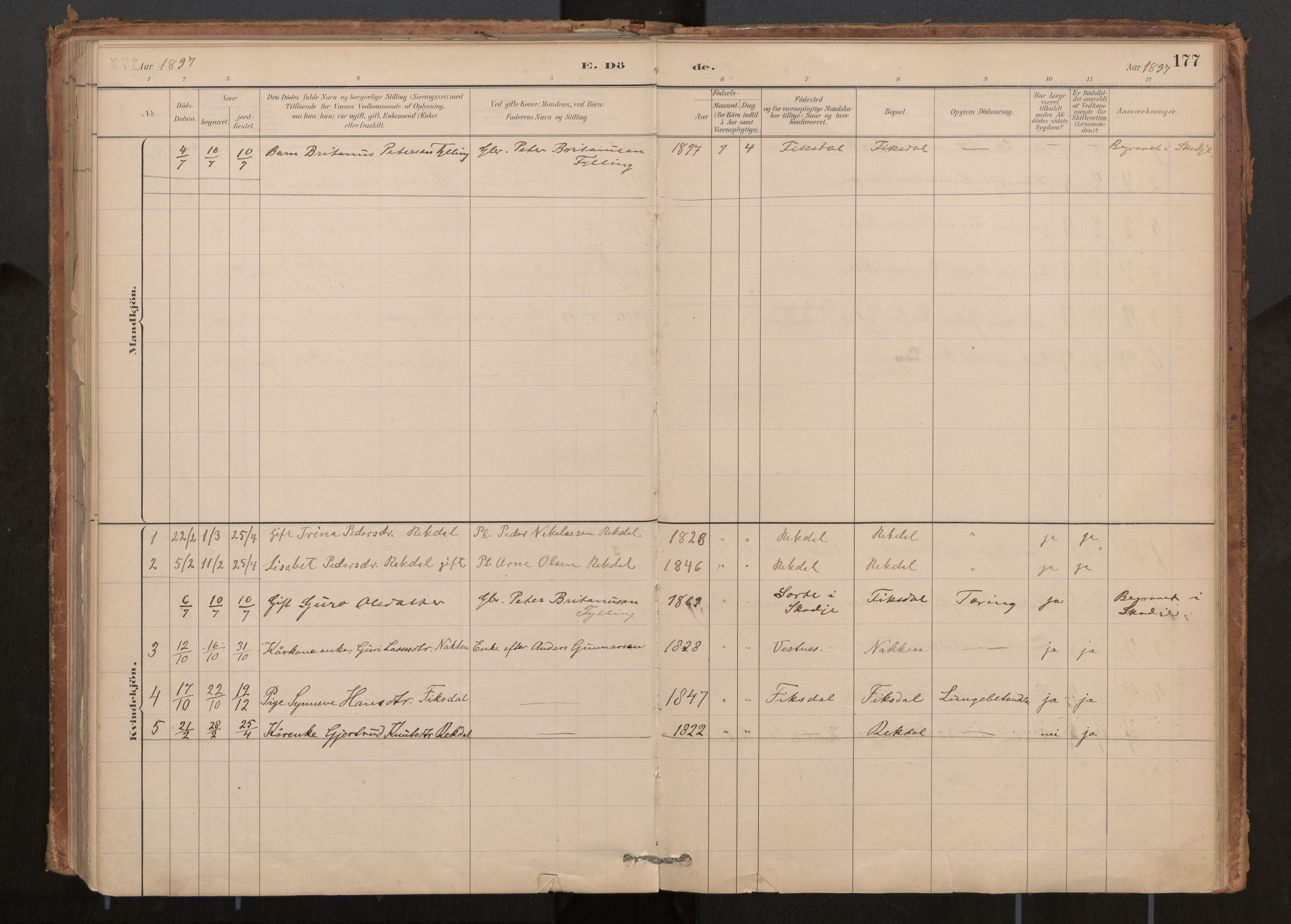 Ministerialprotokoller, klokkerbøker og fødselsregistre - Møre og Romsdal, AV/SAT-A-1454/540/L0540a: Parish register (official) no. 540A02, 1884-1908, p. 177