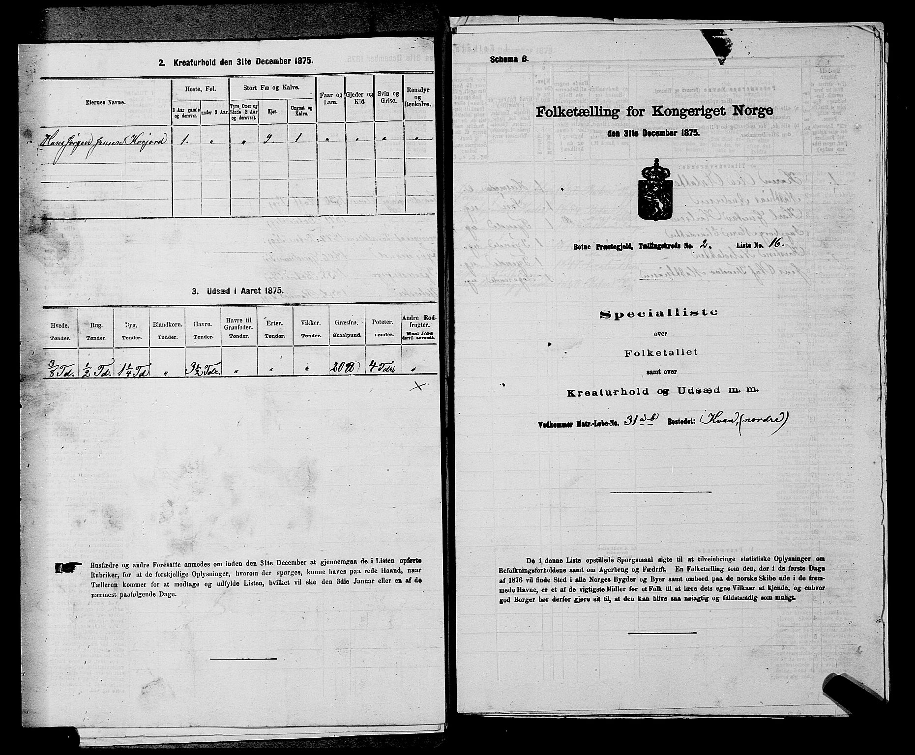 SAKO, 1875 census for 0715P Botne, 1875, p. 190