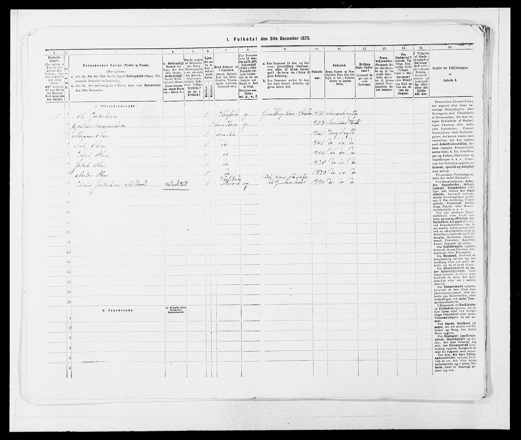 SAB, 1875 census for 1261P Manger, 1875, p. 883