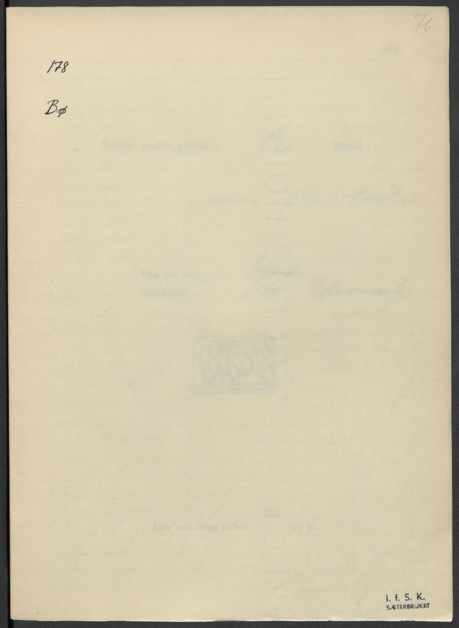 Instituttet for sammenlignende kulturforskning, AV/RA-PA-0424/F/Fc/L0007/0001: Eske B7: / Telemark (perm XVI), 1934-1936, p. 76