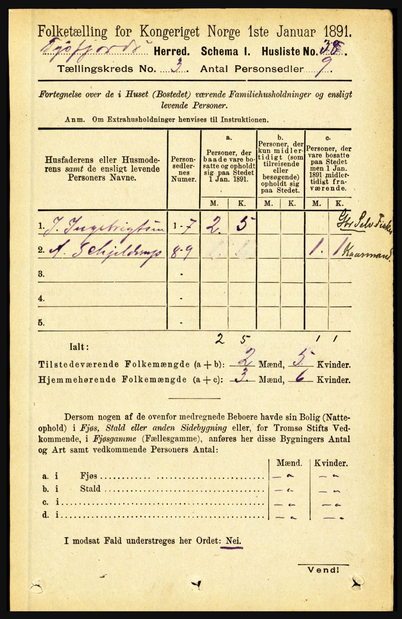 RA, 1891 census for 1850 Tysfjord, 1891, p. 1040