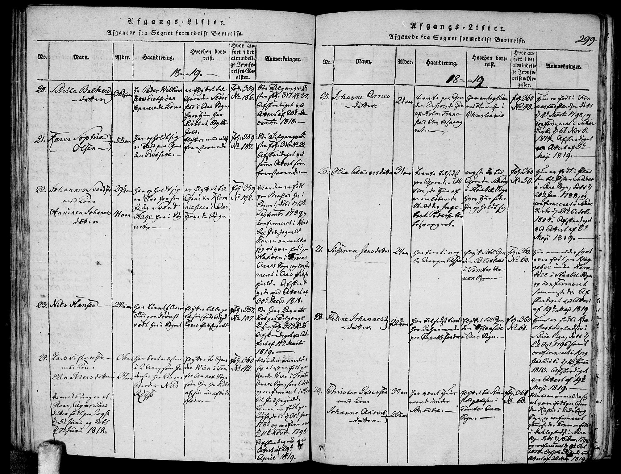 Kråkstad prestekontor Kirkebøker, SAO/A-10125a/F/Fa/L0003: Parish register (official) no. I 3, 1813-1824, p. 299