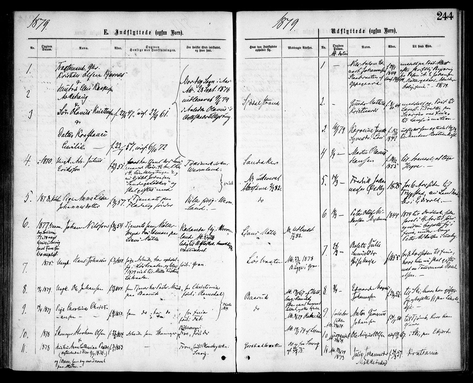 Nesodden prestekontor Kirkebøker, SAO/A-10013/F/Fa/L0008: Parish register (official) no. I 8, 1869-1879, p. 244