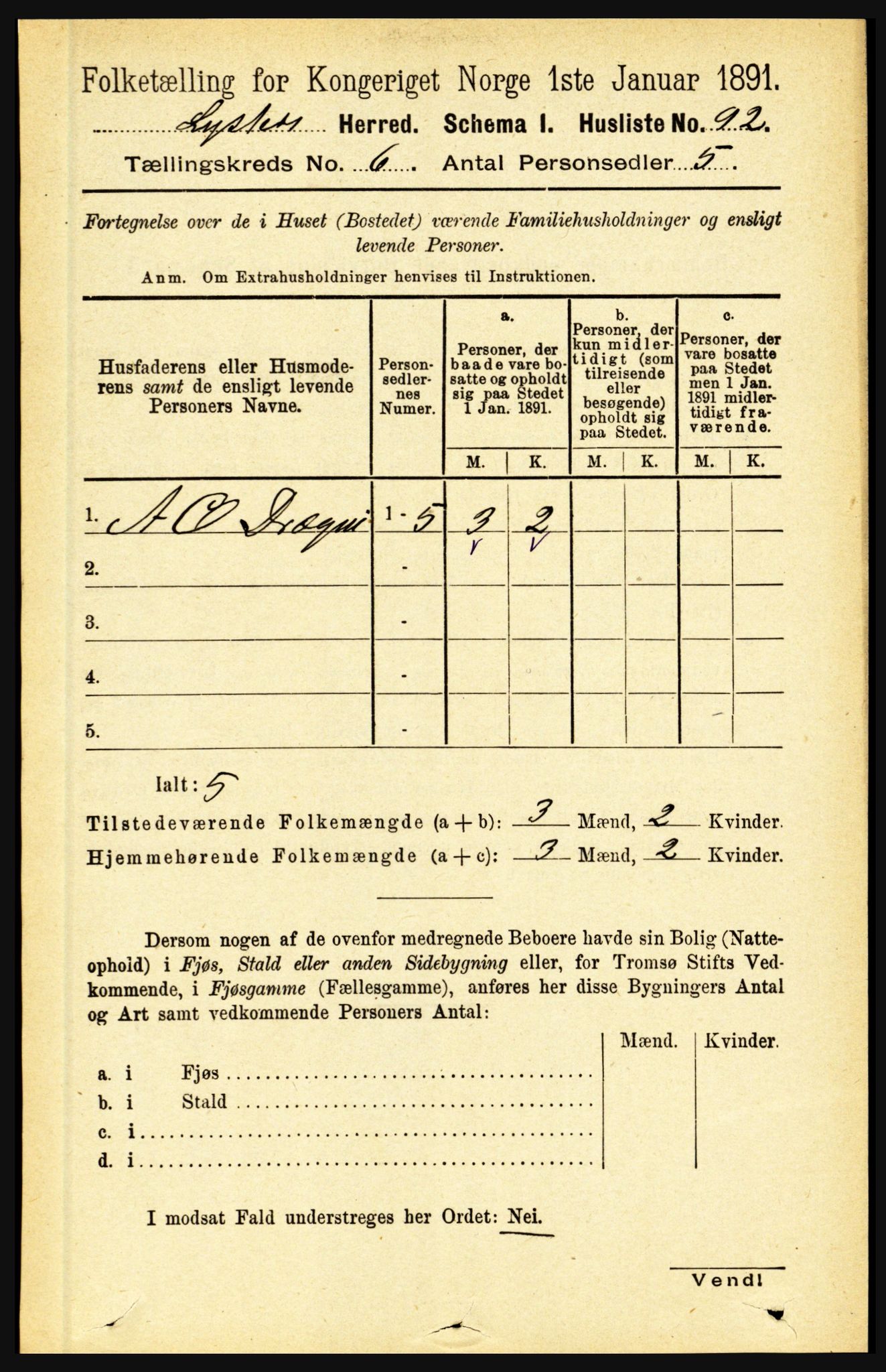 RA, 1891 census for 1426 Luster, 1891, p. 2155