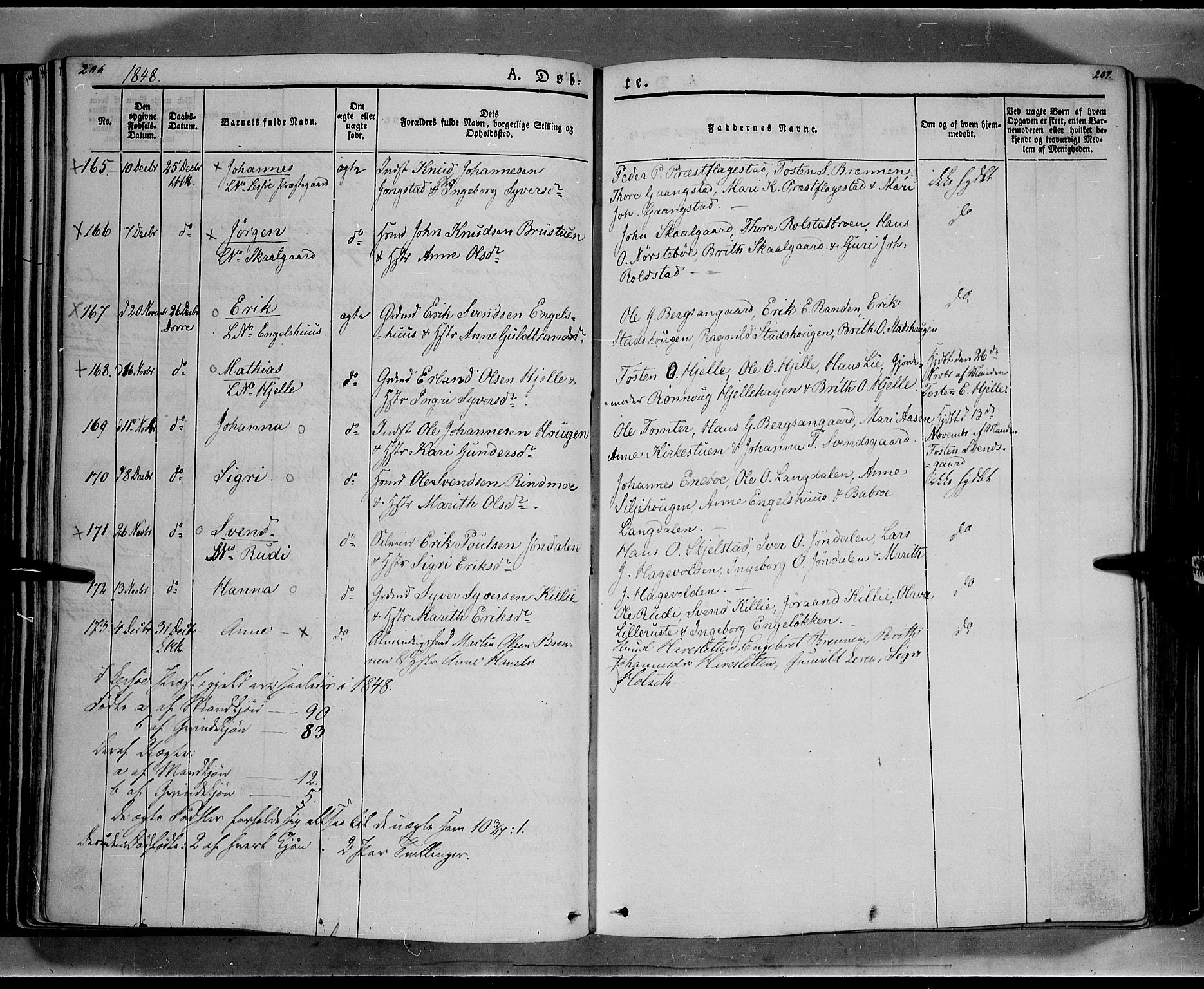 Lesja prestekontor, SAH/PREST-068/H/Ha/Haa/L0006: Parish register (official) no. 6A, 1843-1854, p. 206-207