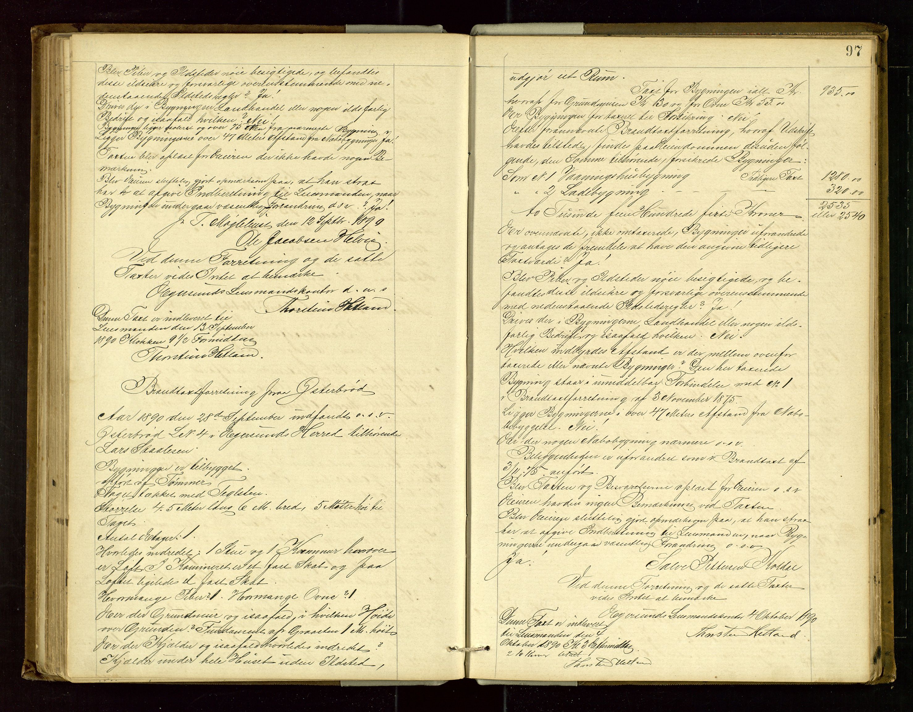 Eigersund lensmannskontor, SAST/A-100171/Goa/L0003: "Brandtaxations-protokol", 1876-1893, p. 96b-97a