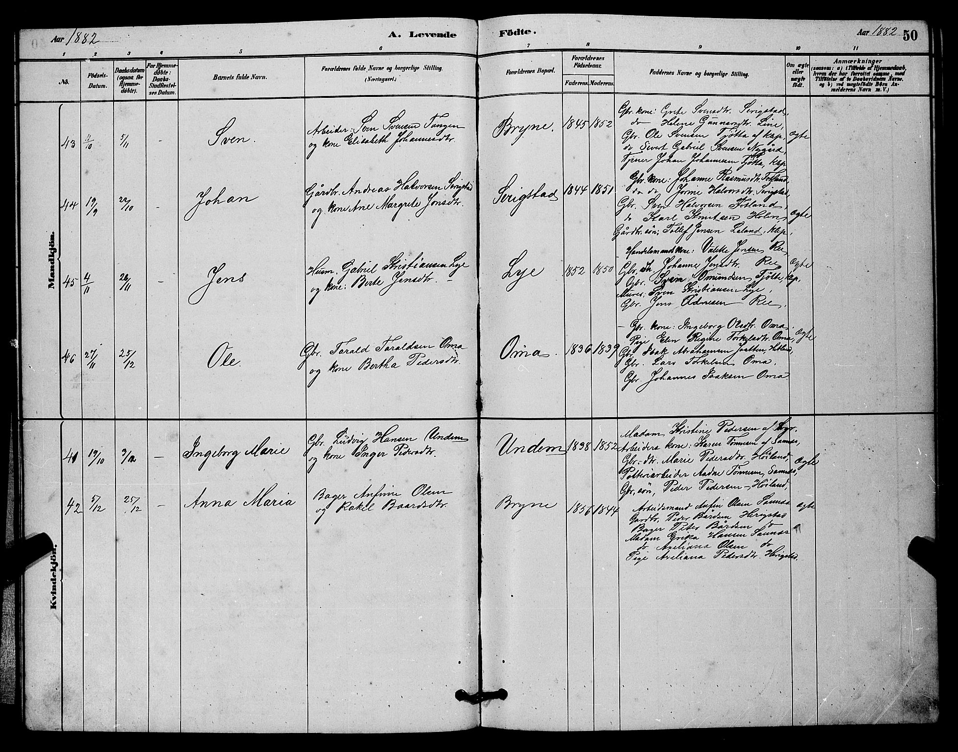 Lye sokneprestkontor, AV/SAST-A-101794/001/30BB/L0006: Parish register (copy) no. B 6, 1879-1888, p. 50