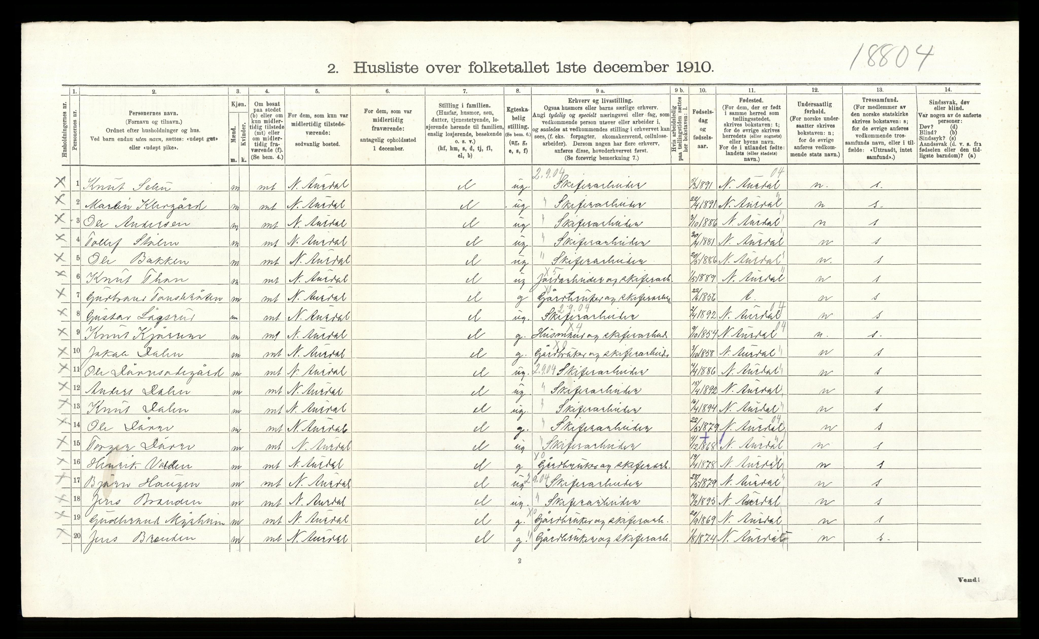 RA, 1910 census for Øystre Slidre, 1910, p. 231