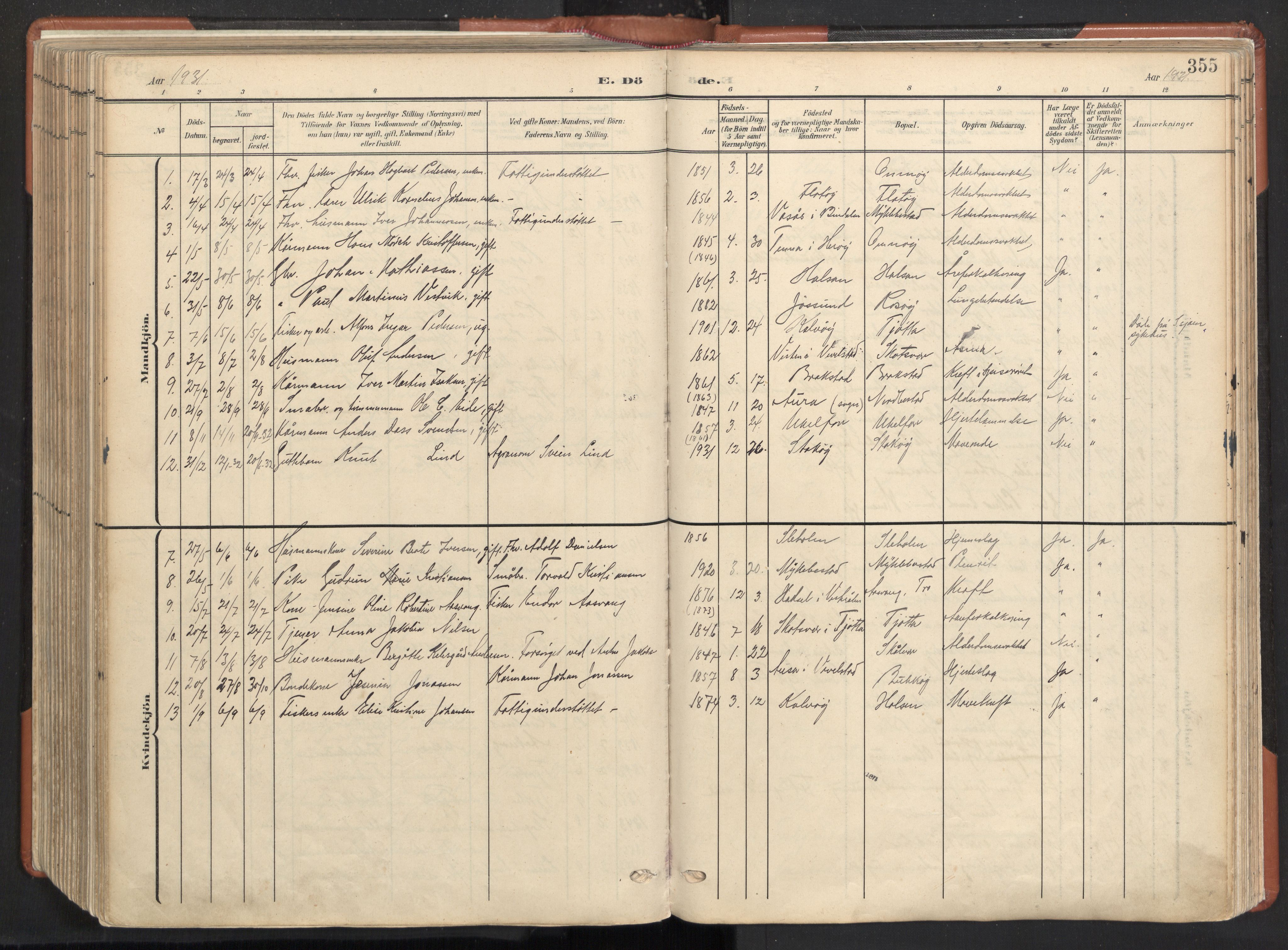 Ministerialprotokoller, klokkerbøker og fødselsregistre - Nordland, AV/SAT-A-1459/817/L0265: Parish register (official) no. 817A05, 1908-1944, p. 355