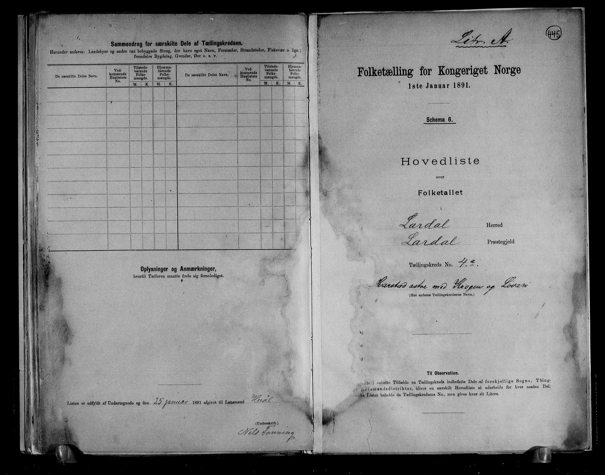 RA, 1891 census for 0728 Lardal, 1891, p. 14