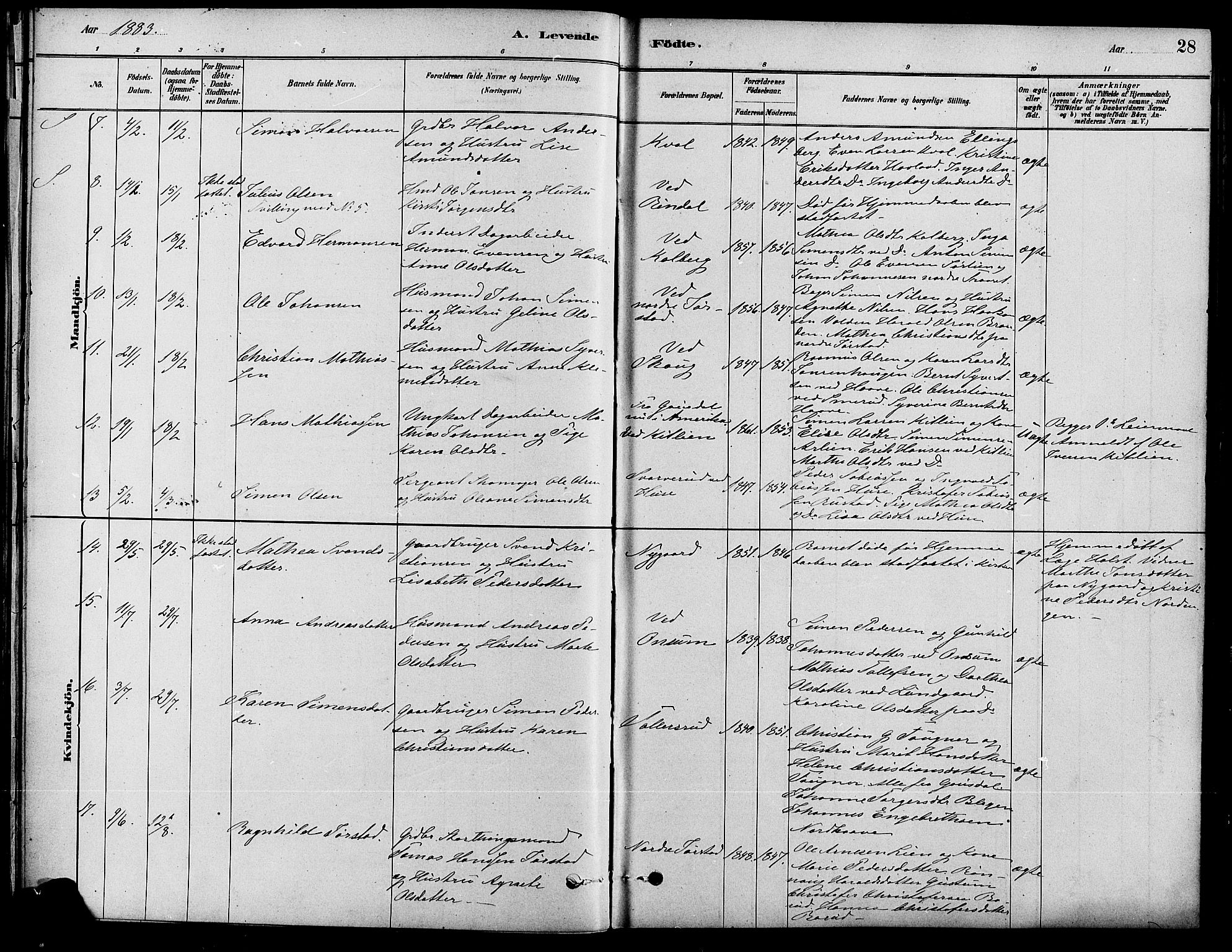 Fåberg prestekontor, SAH/PREST-086/H/Ha/Haa/L0008: Parish register (official) no. 8, 1879-1898, p. 28