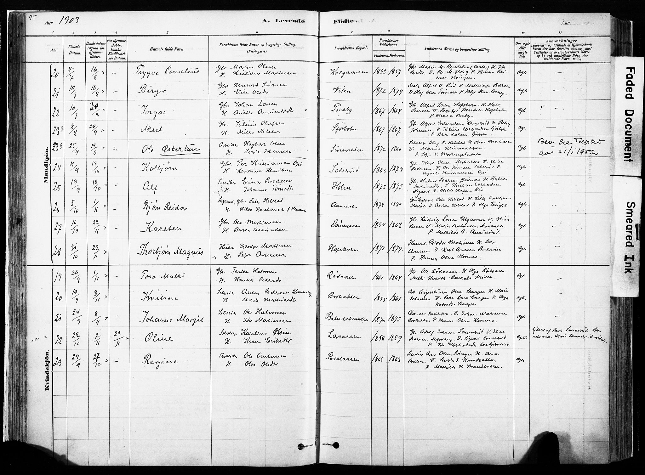 Hof prestekontor, AV/SAH-PREST-038/H/Ha/Haa/L0010: Parish register (official) no. 10, 1878-1909, p. 95