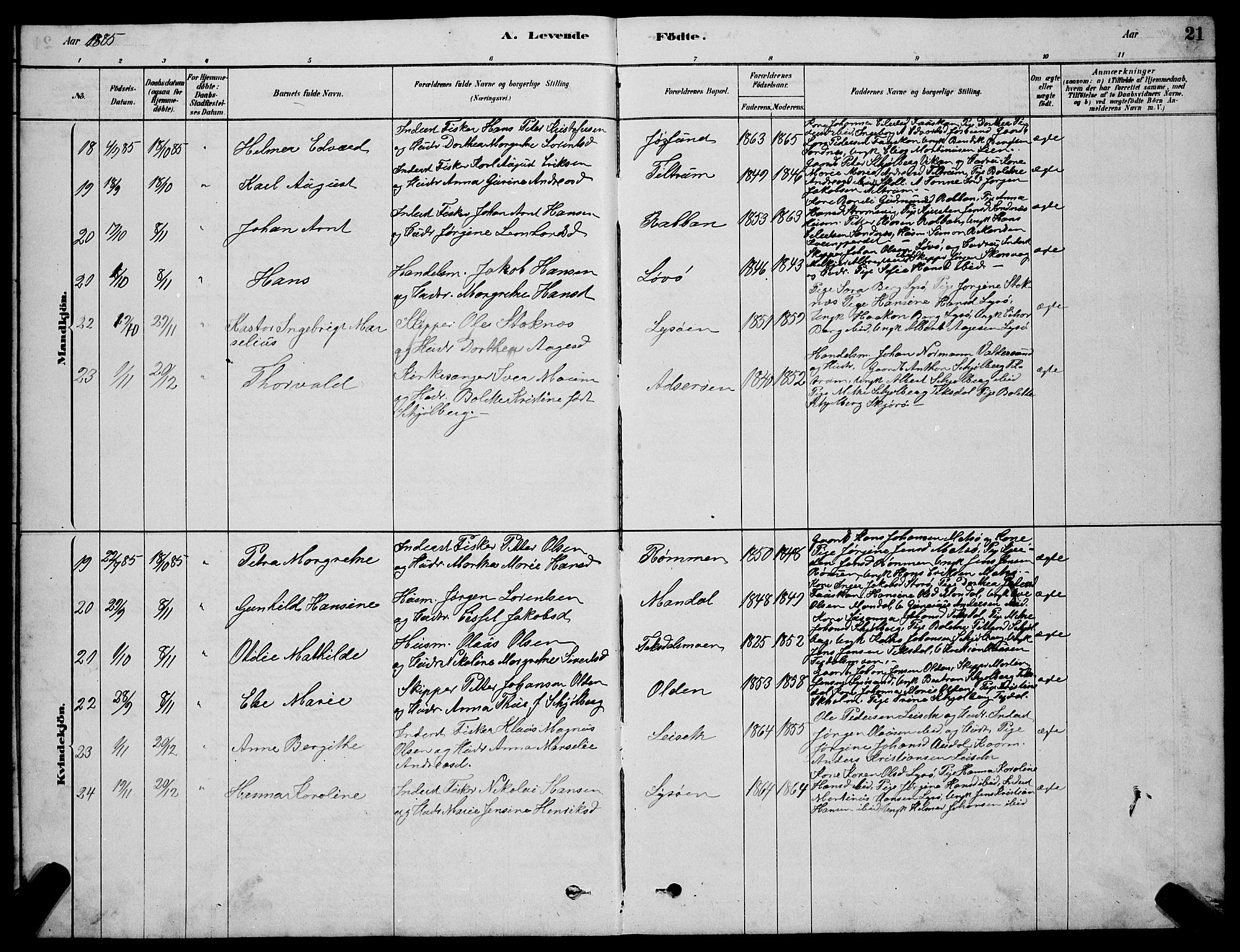 Ministerialprotokoller, klokkerbøker og fødselsregistre - Sør-Trøndelag, SAT/A-1456/654/L0665: Parish register (copy) no. 654C01, 1879-1901, p. 21