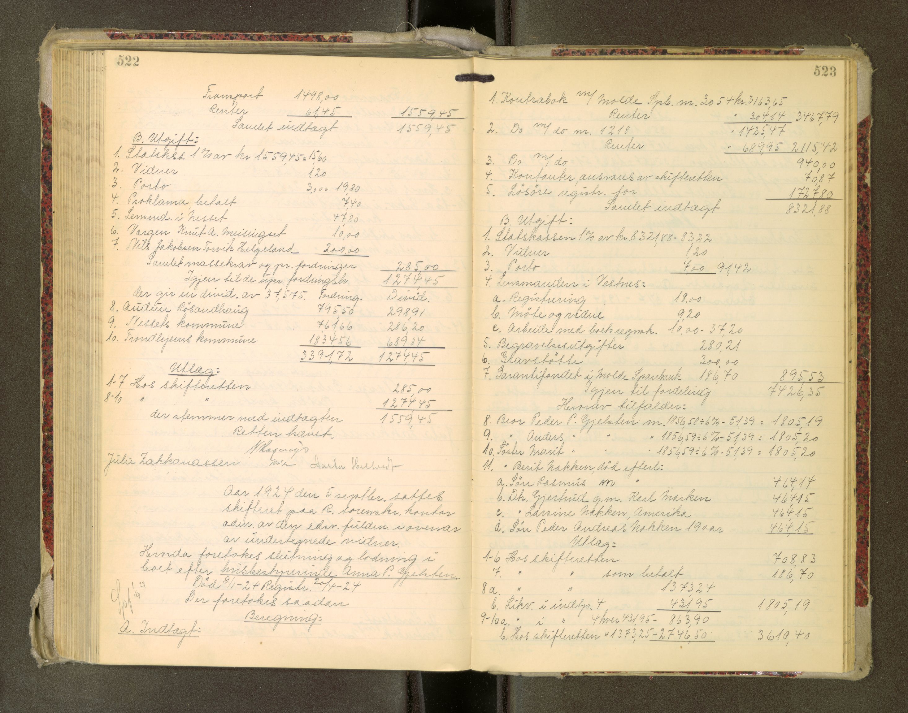 Romsdal sorenskriveri, AV/SAT-A-4149/1/3/3A/L0022: Skifteutlodnings Protokoll, 1920-1924, p. 522-523