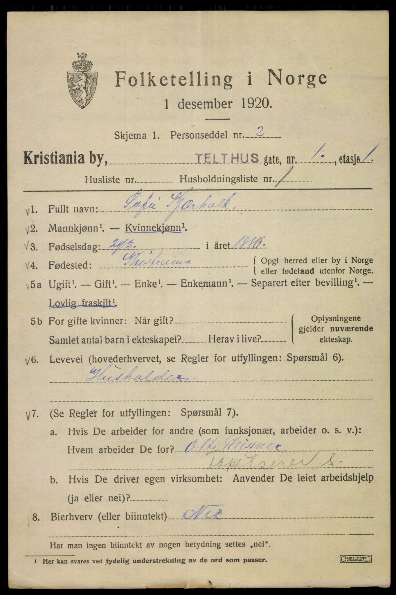 SAO, 1920 census for Kristiania, 1920, p. 565319