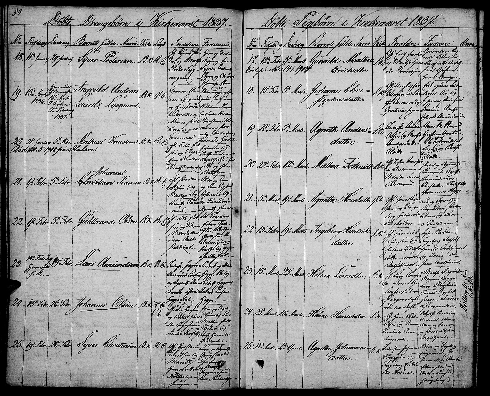 Biri prestekontor, SAH/PREST-096/H/Ha/Haa/L0004: Parish register (official) no. 4, 1829-1842, p. 54