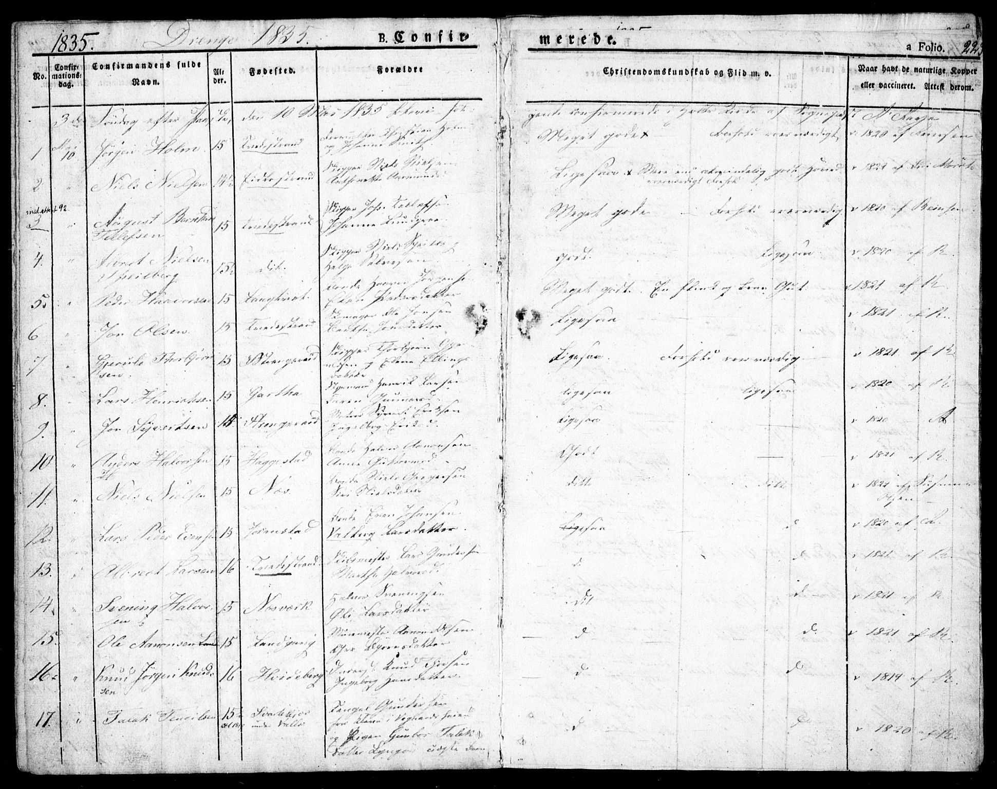 Holt sokneprestkontor, SAK/1111-0021/F/Fa/L0006: Parish register (official) no. A 6, 1820-1835, p. 223